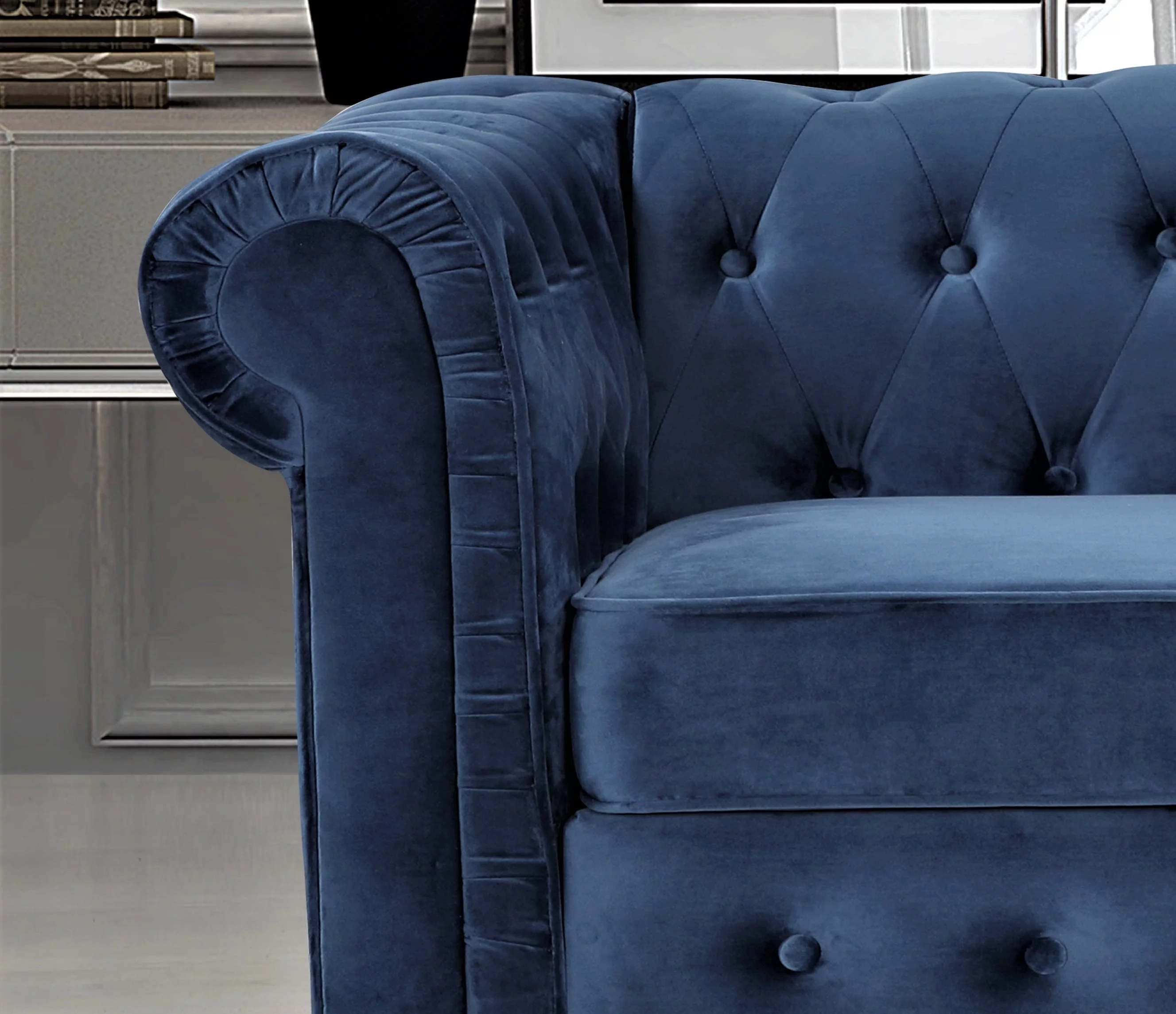 Uspridefurniture Shamblin 61'' Rolled Arm Chesterfield Velvet Loveseat -Blue