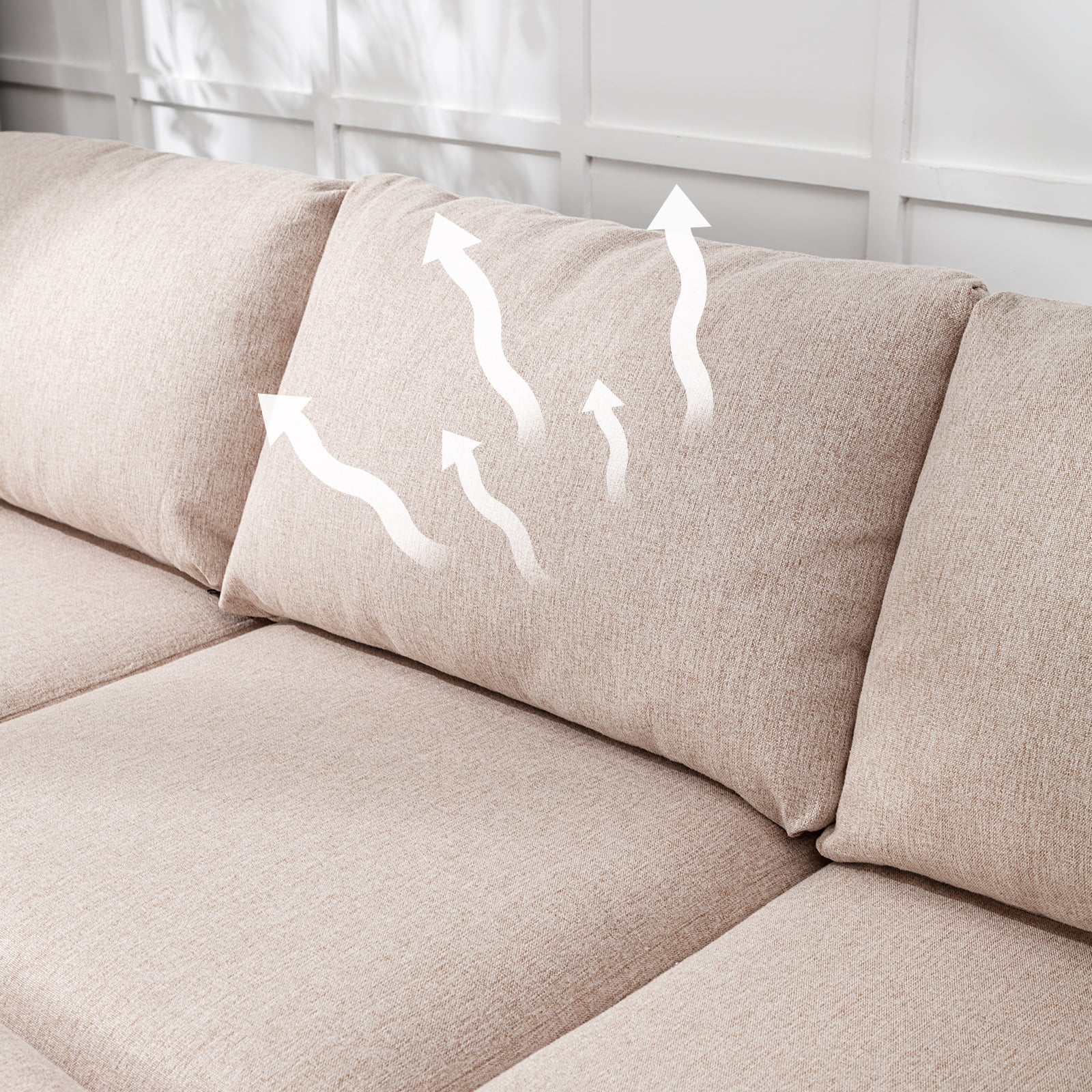 ZAFLY Convertible Sectional Sofa Couch, 3 Seater Sofa with Storage Ottoman, Modern L-Shape Linen Couches with Flexible Chaise for Living Room - Beige