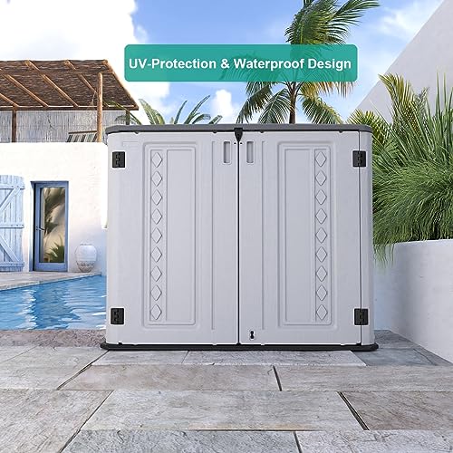 KINYING Horizontal Outdoor Storage Shed,47 Cu.ft Resin Outdoor Storage Cabinet Waterproof for Garden/Patio/Backyards