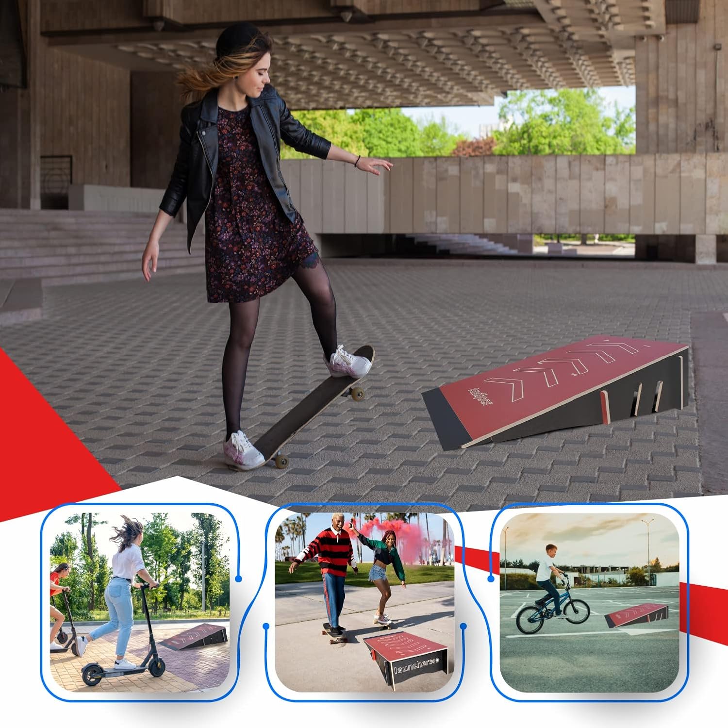 Andjoor Skateboard ramp Bike ramp Scooter ramp Skate ramp RC ramp BMX ramp RC car ramp Bike ramps for Kids Jumping - Skateboard Accessories for Boys & Girls Display Skateboard Rack Floor Stand Holder