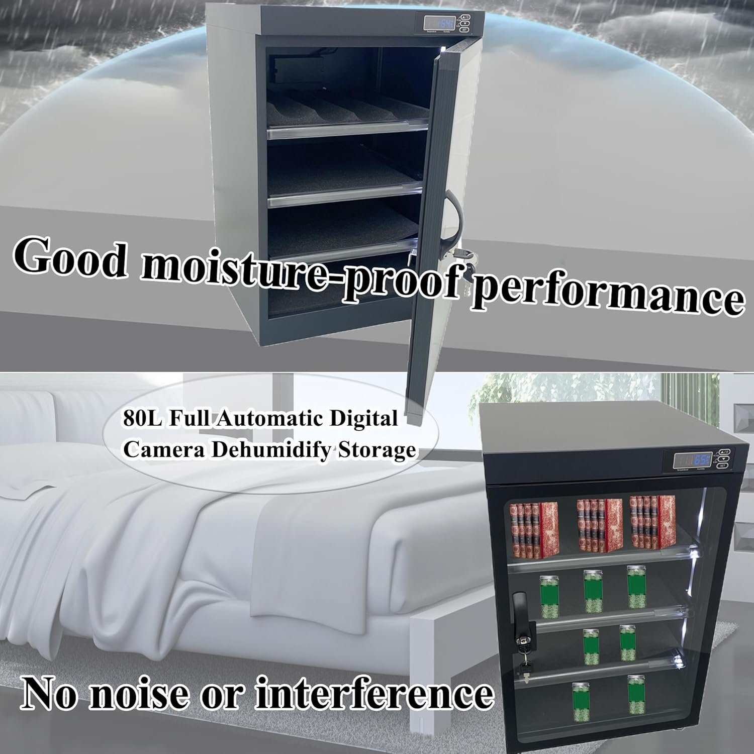 Automatic Digital Camera Dehumidify Storage 80L Dry Cabinet Box Storage 4 Layers Dry Cabinet with Tempered Glass for Camera & Lens Equipment Saving Storage Noiseless Energy Saving Cabinet