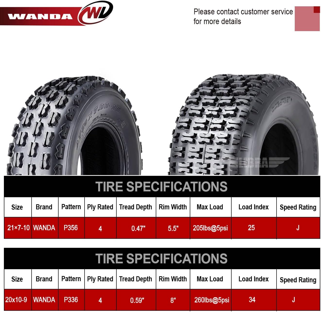 WANDA Set 4 Sport ATV Tires 21x7-10 & 20x10-9 Polaris Phoenix 200 Predator 500