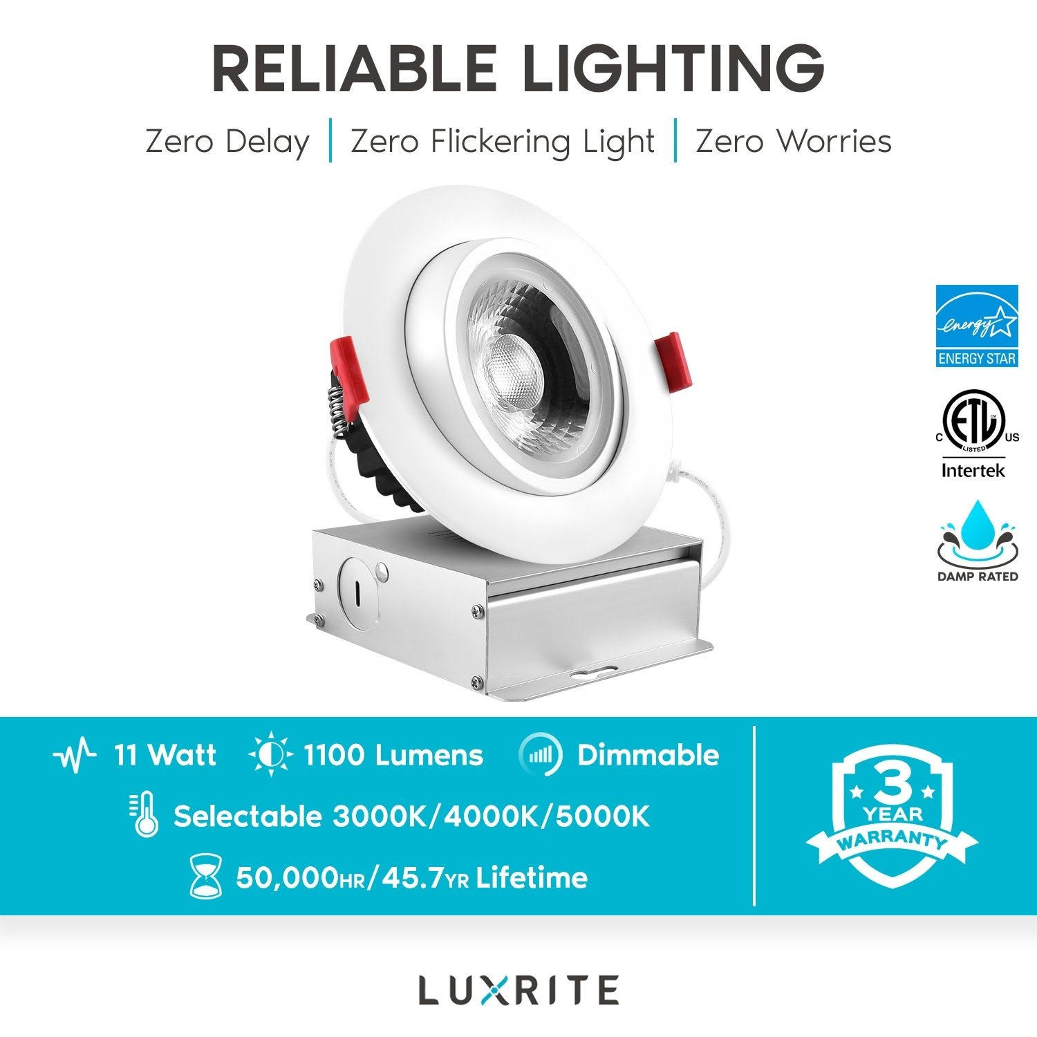 Luxrite 4 in. Adjustable Gimbal Eyeball Integrated LED Canless Recessed Light CCT 11-Watt 1000 Lumens IC and Damp Rated (6-Pack)