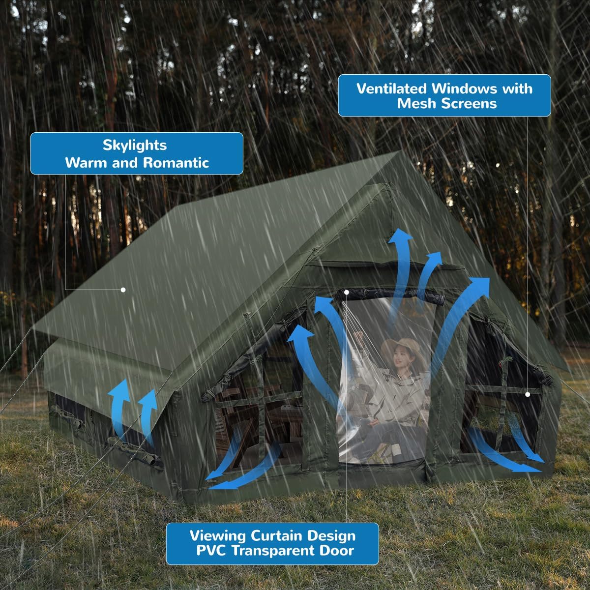Inflatable Camping Tent with Pump, 4 Season Inflatable Tents for Camping,Inflatable Tent Waterproof Easy Setup Glamping Tent