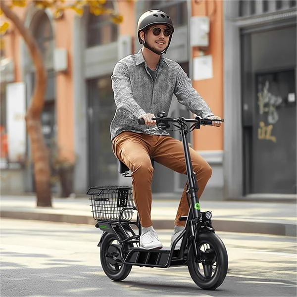 iSinwheel Electric Scooter with Seat for Adults, 700W Motor 30Miles & 21MPH, 14" Pneumatic Tire with Rear Spring Shock Ebike,  Turn Signals & Basket Foldable Commuter Scooter