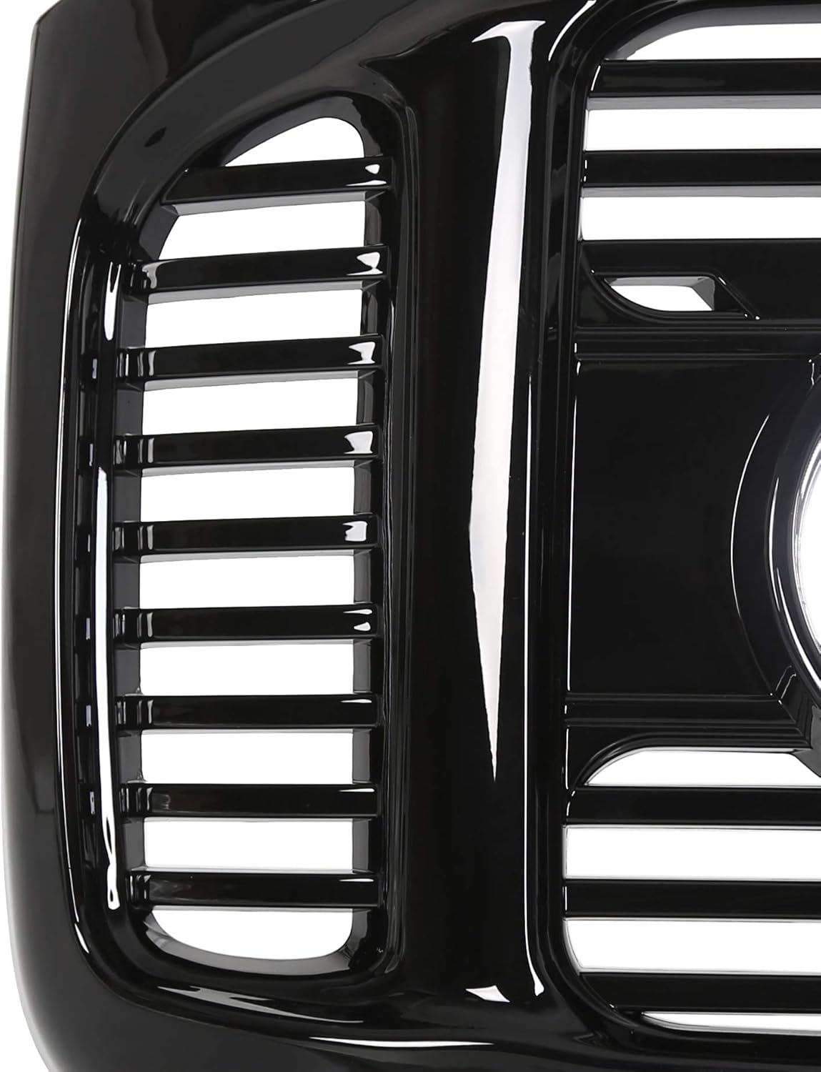 ECOTRIC Glossy Black Horizontal Front Hood Bumper Grille Grill ABS + Fog Lights Compatible with 1999-2004 Ford F250 F350 F450 F550