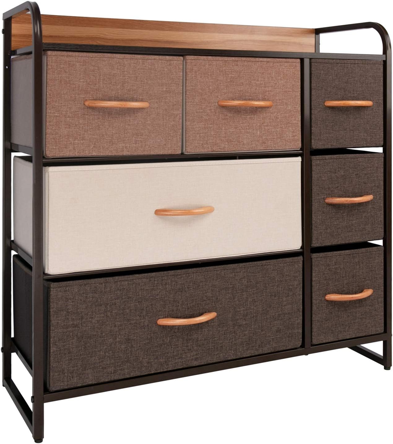 CONNOO Large Storage Dresser Unit, Wide Standing Fabric Dresser Room Organizer Cabinet for Bedroom, Hallway, Entryway, Closet, Nursery, 5 Removable Drawers Storage Tower, Wooden Top & Easy Pull Handle