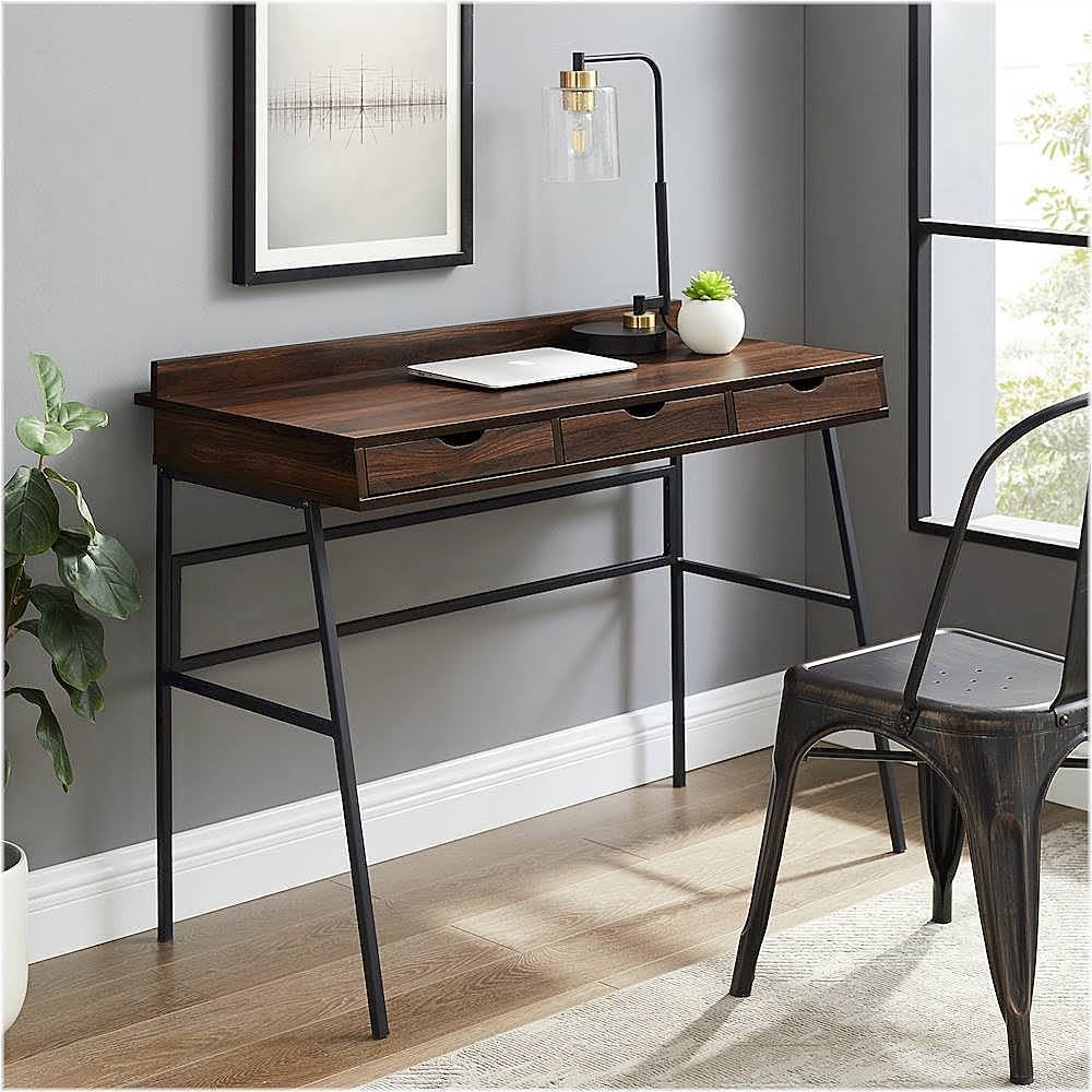Walker Edison - Industrial Wood 3-Drawer Computer Desk - Dark Walnut