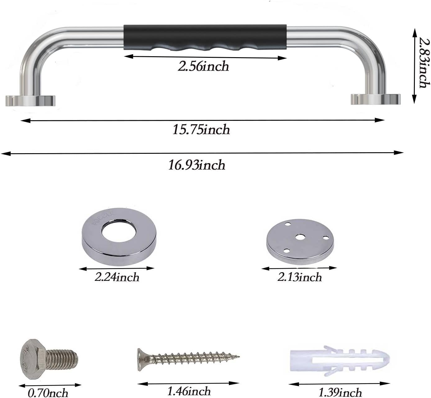 Grab Bars for Bathtubs and Showers,Bathroom Safety Grab Bars for The Elderly,Stainless Steel Handicap Grab Bars (16 Inch (Pack of 2))