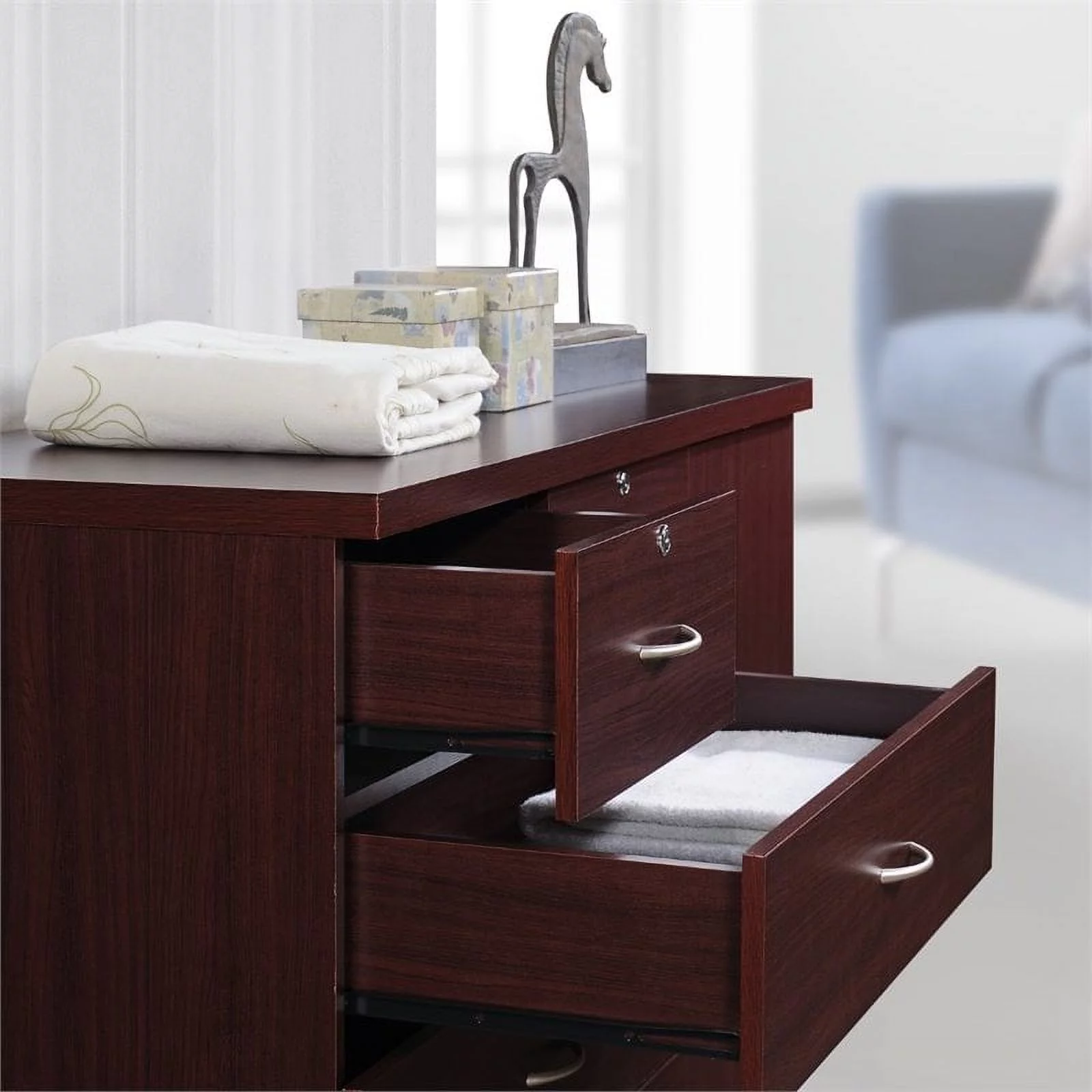 Home Square 2 Piece Bedroom Set with Captain Bed and Chest in Mahogany Wood
