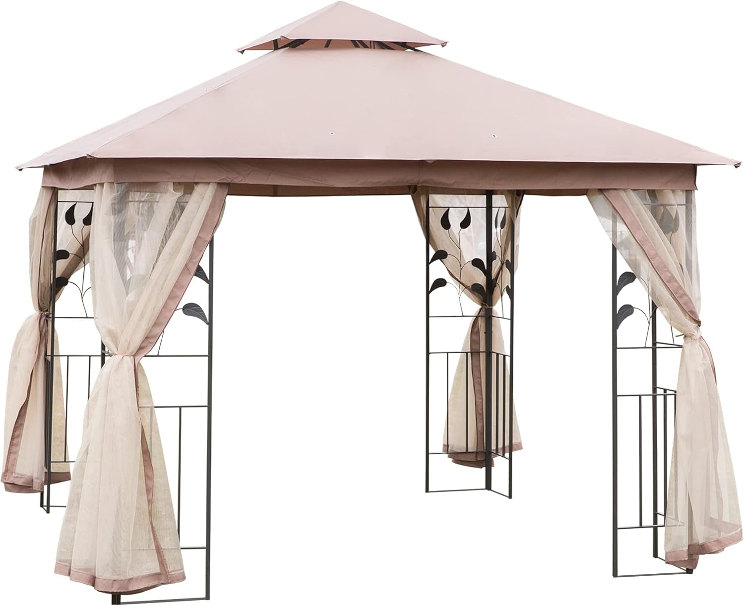 Outsunny 10' x 10' Outdoor Patio Gazebo Canopy with 2-Tier Polyester Roof, Netting, Curtain Sidewalls, and Steel Frame, Grey