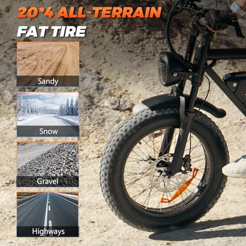 Electric Bike for Adults - K6 20 x 4 Inch Fat Tire, 750W/Peak 1500W Motor, 48V15AH Detachable Battery, 4 Riding Modes Electric Dirt Bike, 7 Speed Electric Motorcycle,20MPH UL 2849 Certified