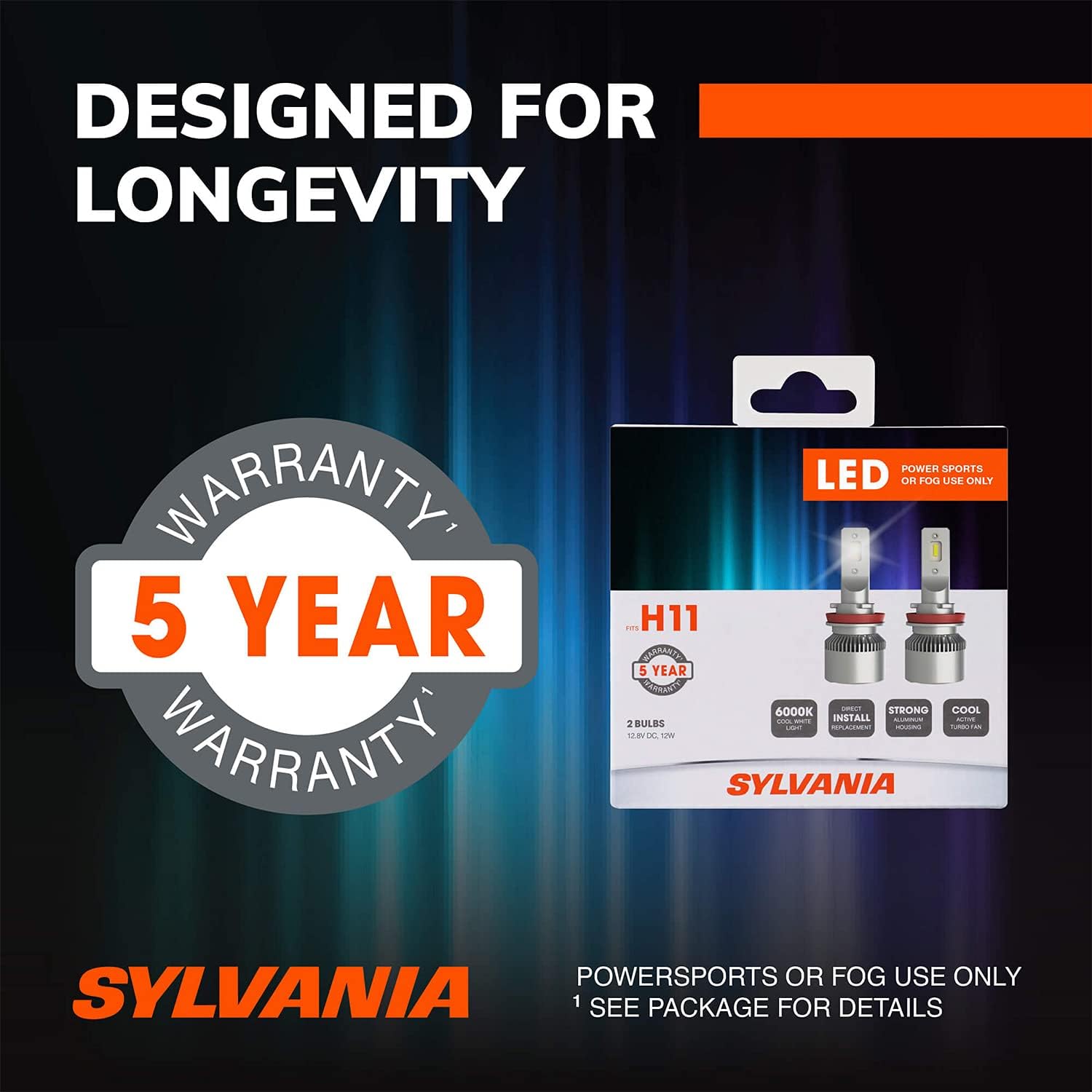 Sylvania H11 LED Powersport Headlight Bulbs for Off-Road Use or Fog Lights - 2 Pack Pack of 2