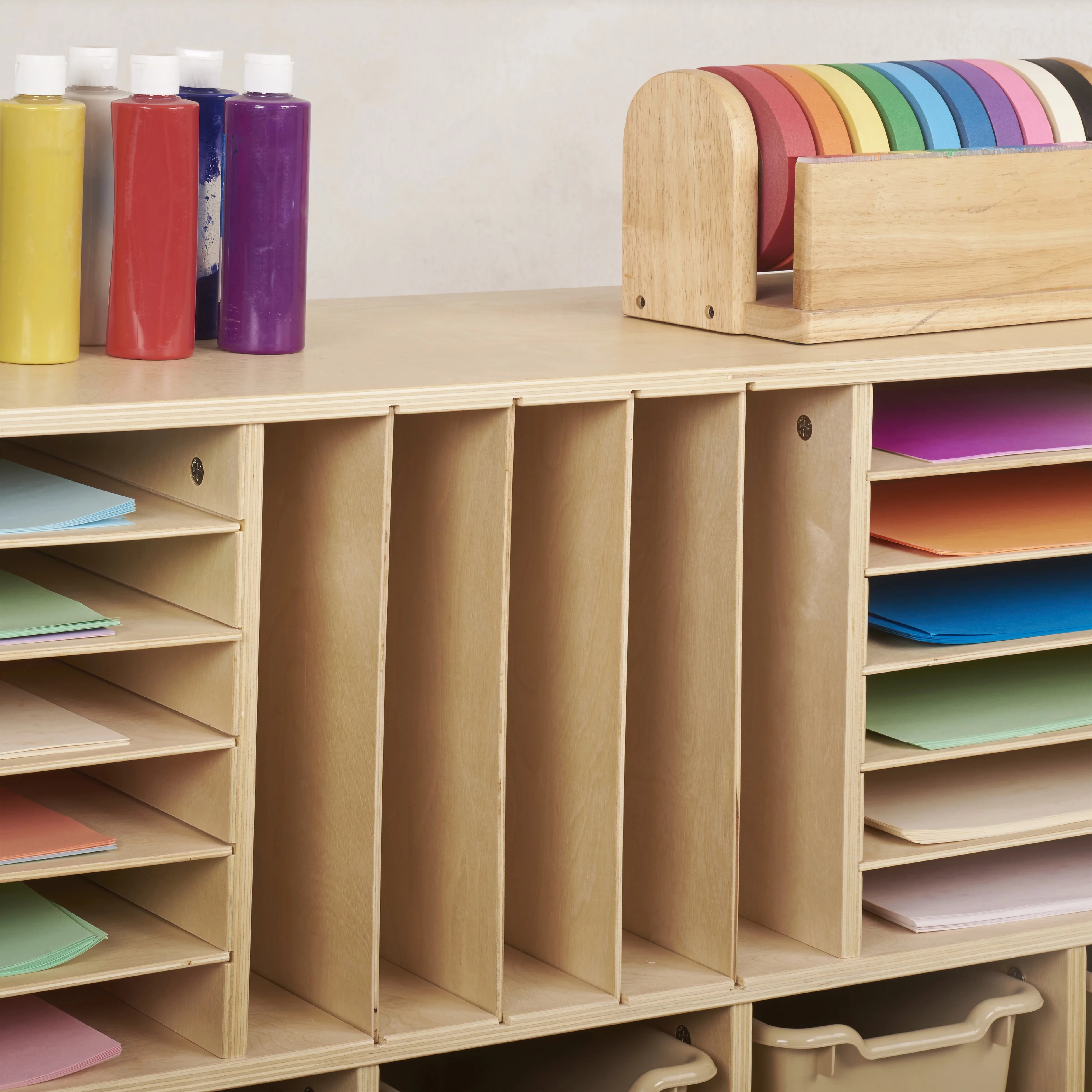 ECR4Kids Multi-Section Mobile Storage Cabinet, Classroom Furniture, Natural