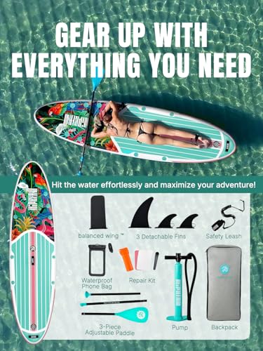 Niphean Inflatable Stand Up Paddle Board with SUP Accessories, Anti-Slip EVA Deck, 10’6’’ Inflatable Paddle Boards for Adults & Youth of All Skill Levels