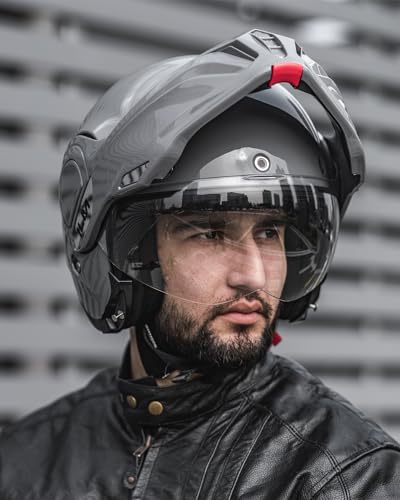 ILM Vintage Full Face Modular Motorcycle Helmet for Adults Men ATV UTV Snowmobile with 180° Reversible Chin Guard DOT Model-B707(Matte Black, L)