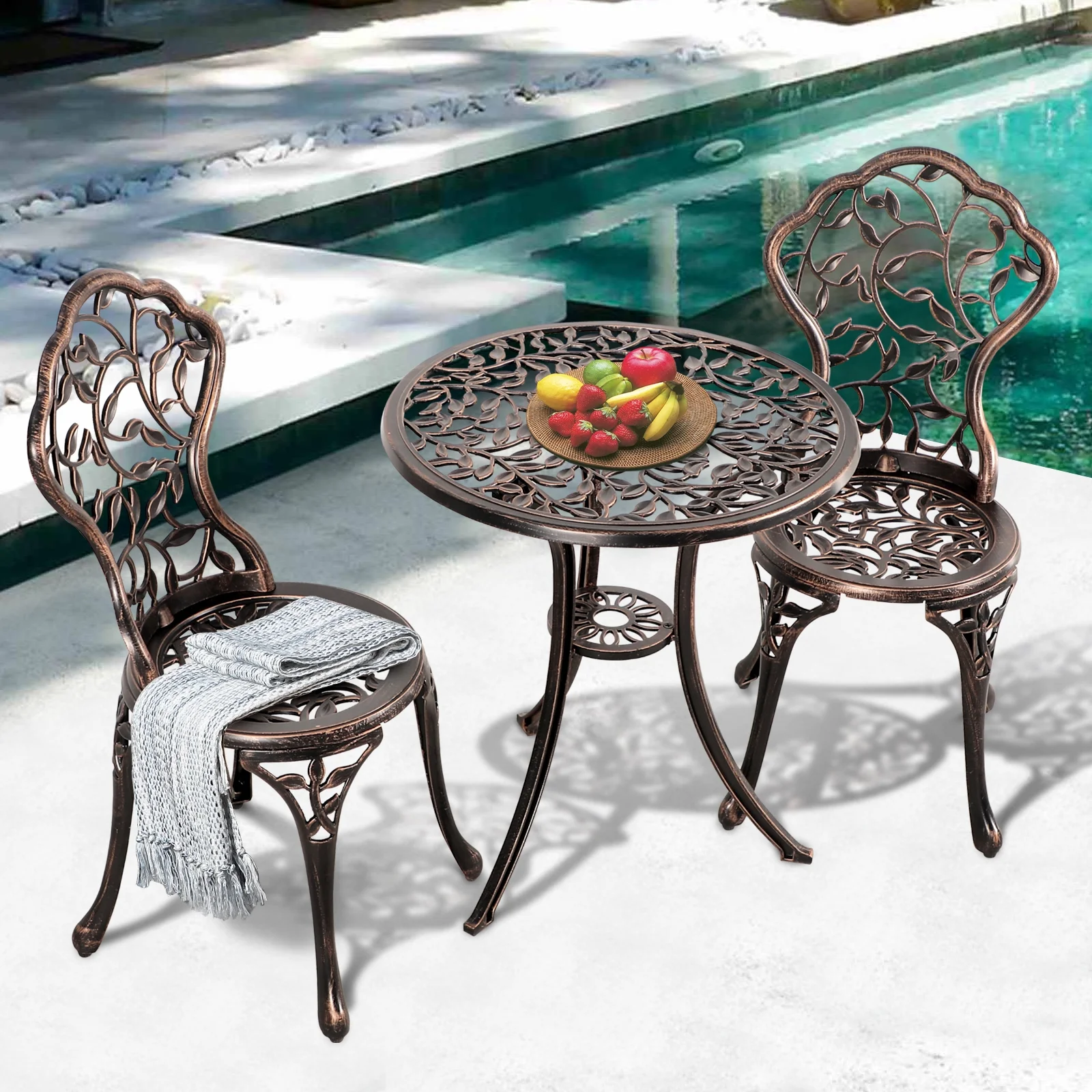 JOIVI Patio Bistro Table Set, 3 Piece Outdoor Rust-Resistant Cast Aluminum Dinning Table, Bronze