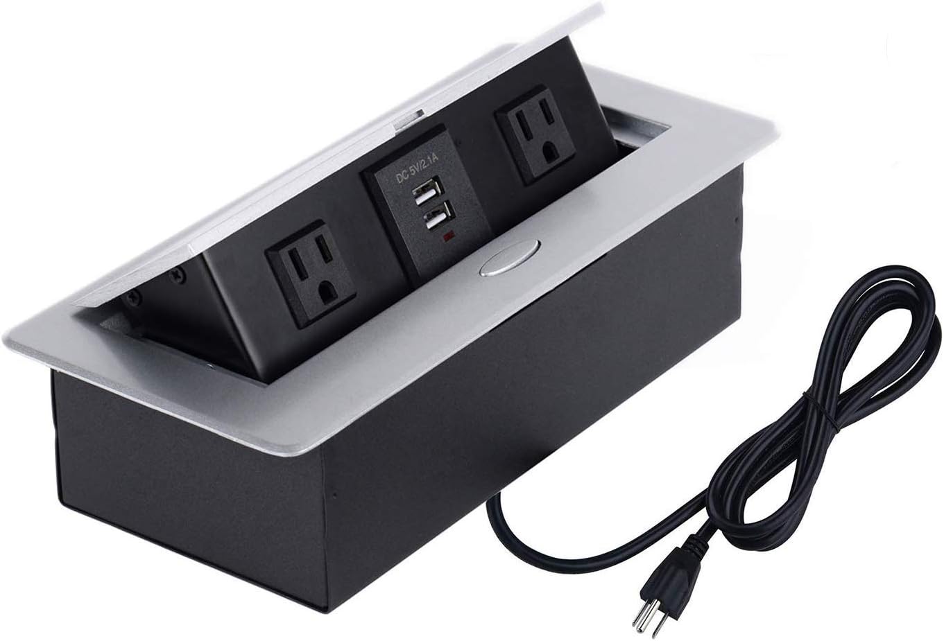 Zeshan Pop up Outlet Desktop Connection Box Conference Table Power hub Desktop Power Grommet with Power, USB, RJ45, VGA, HDMI, 3.5 mm Audio for Office Silver Pack of 2