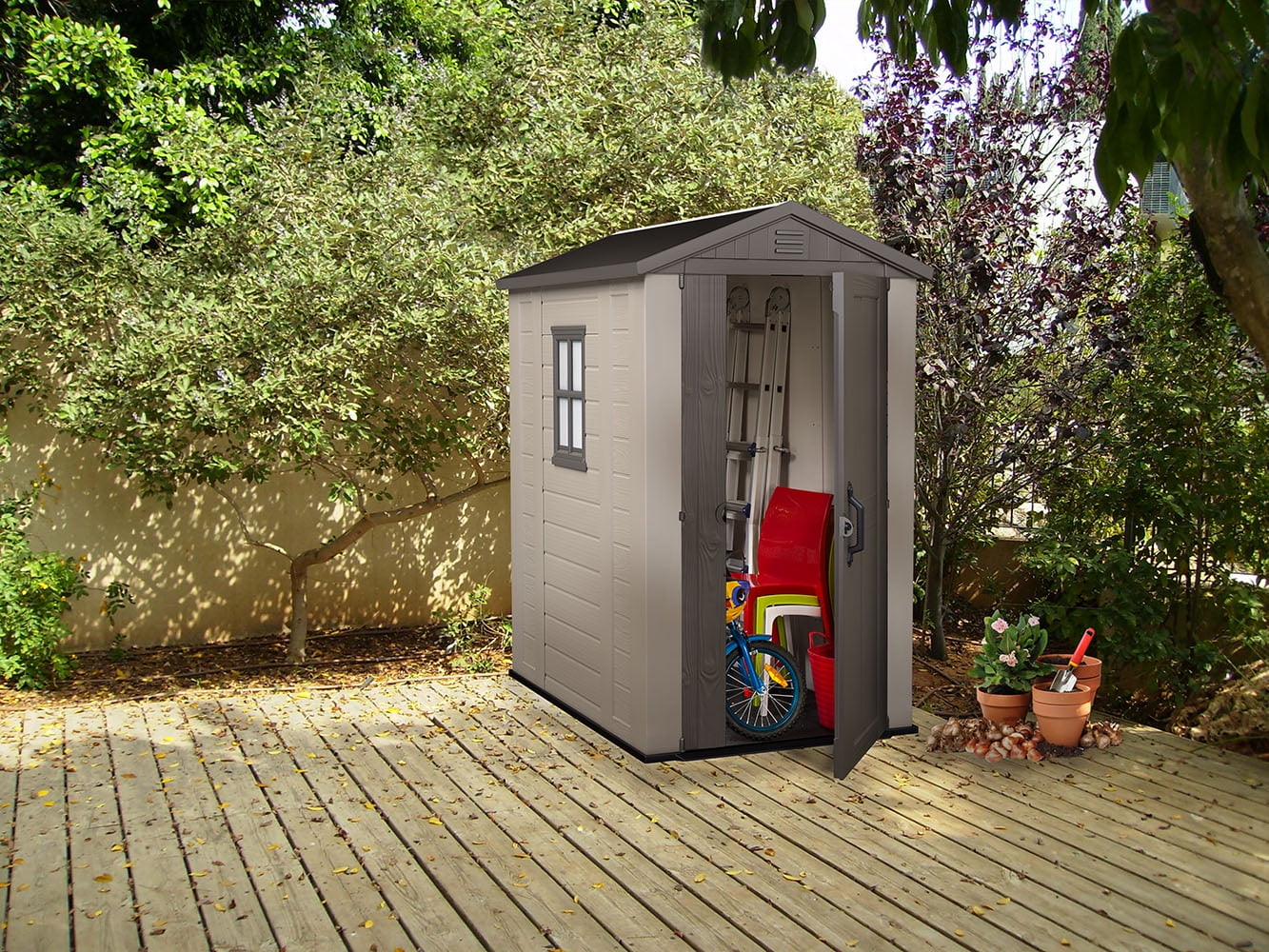 Keter Factor 4' x 6' Resin Storage Shed, All-Weather Plastic Outdoor Storage, Beige/Taupe