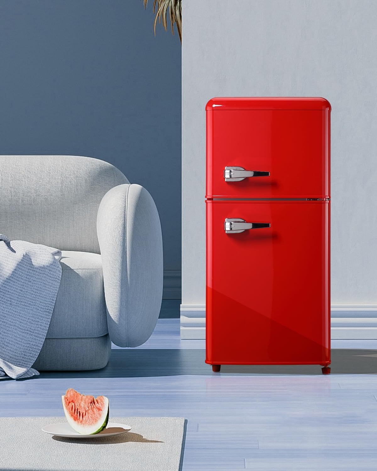 Mini Refrigerator with Freezer 3.5 Cu.Ft, Mini Fridge with 7 Settings Temperature, Adjustable Shelves, 2 Doors, Low Noise, Mini Refrigerator for Apartment, Bedroom, Office, Dorm Red