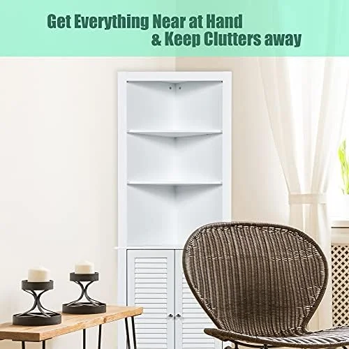 KHBIULIFE Corner  Cabinet  Corner Hutch Cabinet with Shutter Doors and Adjustable  for Bathroom  Living Room  Dining Room or Kitchen  23.5 x 11 x 68 inches (Espresso)