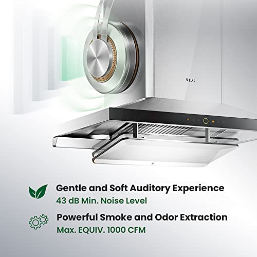 FOTILE Perimeter Vent Series Wall-mount Range Hood | Touchscreen | 4 Speed-settings and Air Management Function | Self-adjusting Surround Suction Plate | Delay Off Function | Cleaning Mode | LED Light
