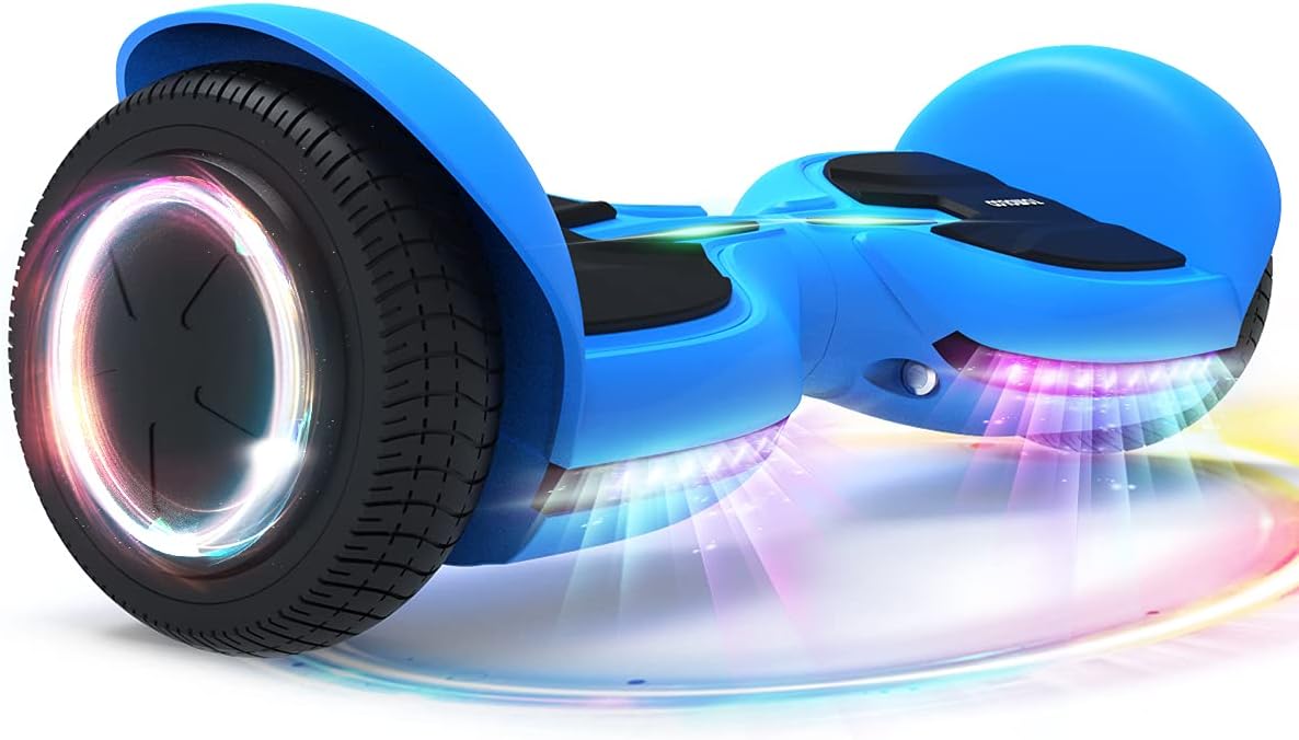 TOMOLOO Hoverboard with Bluetooth and Lights of Music Rhythmed, Solid Rubber Tires Hover Board with UL2272 Certified, 6.5 Inch Two-Wheel Hoverboard for Adults and Kids