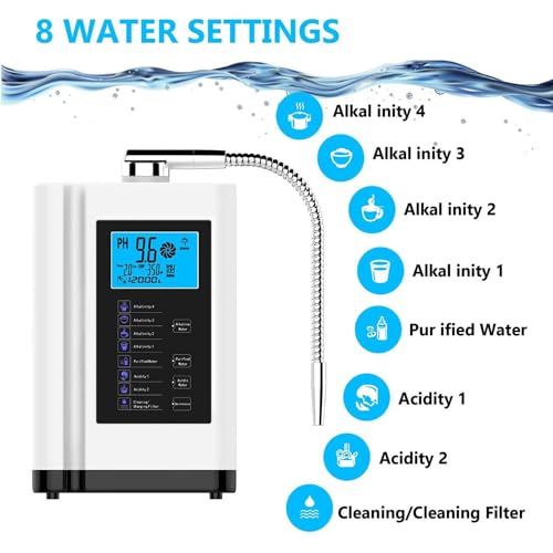 Alkaline Electrolyzed Water Machine, Ph 3.5-10.5 Alkaline Acidic Hydrogen Water Purifier, Up to -600mv Orp, 7 Water Settings, Automatic Cleaning, Smart Voice