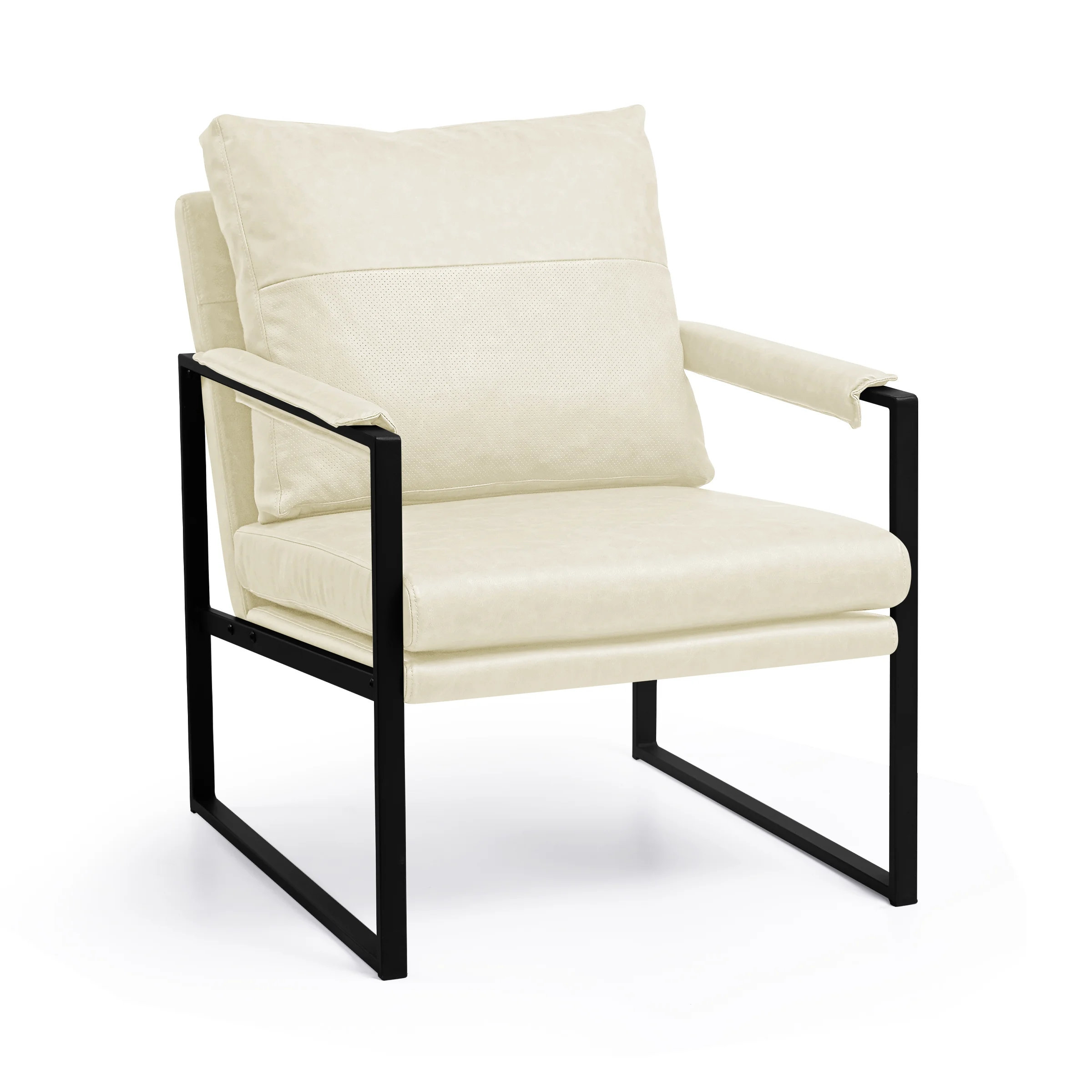 Subrtex Upholstered Modern Accent Chair with Metal Frame, Cream PU Leather