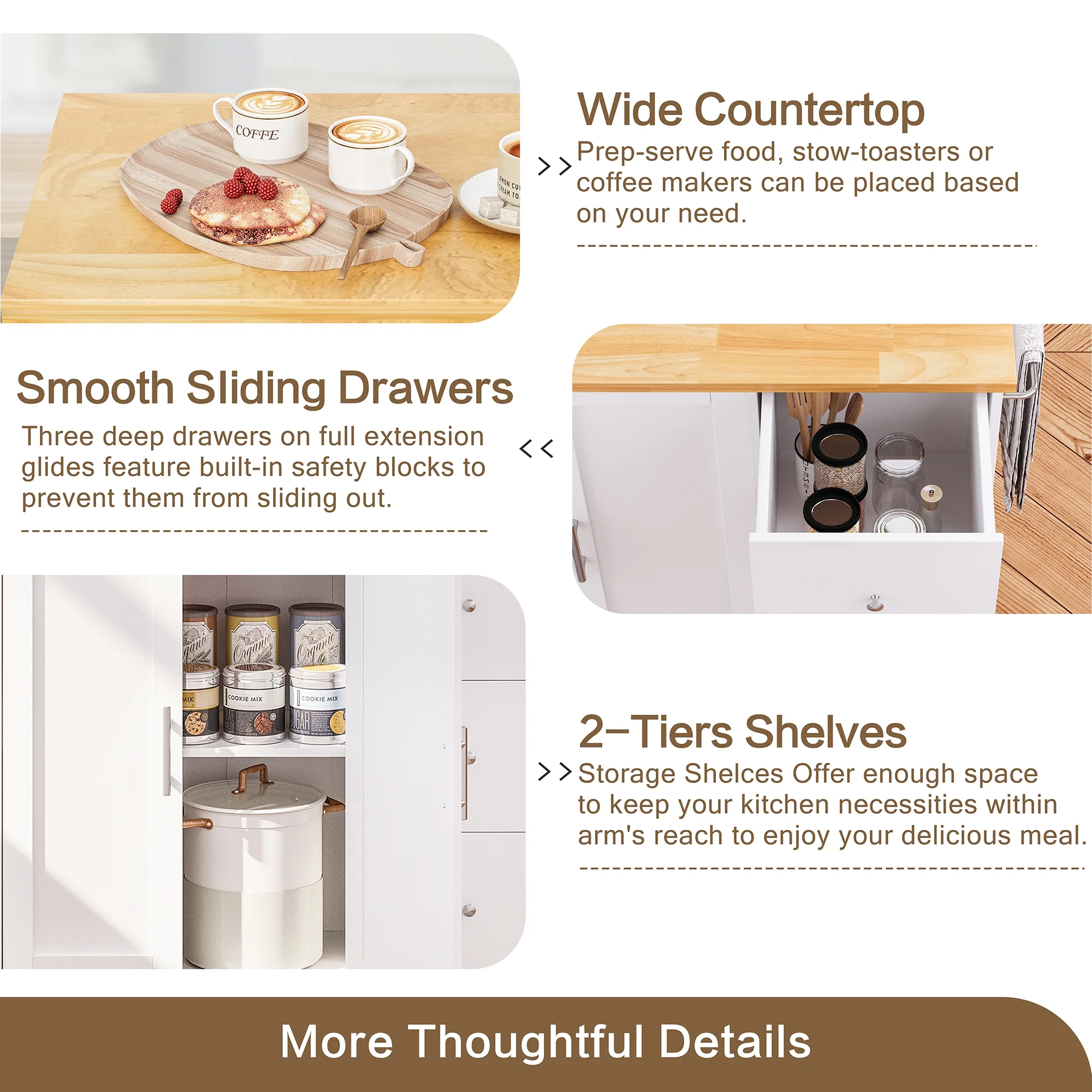 Walsunny Kitchen Island on Wheels with Storage Cabinet & 3 Drawer, 39.7" Width Rolling Kitchen Table, Cart Handle for Towel Rack or Free Mobility Black