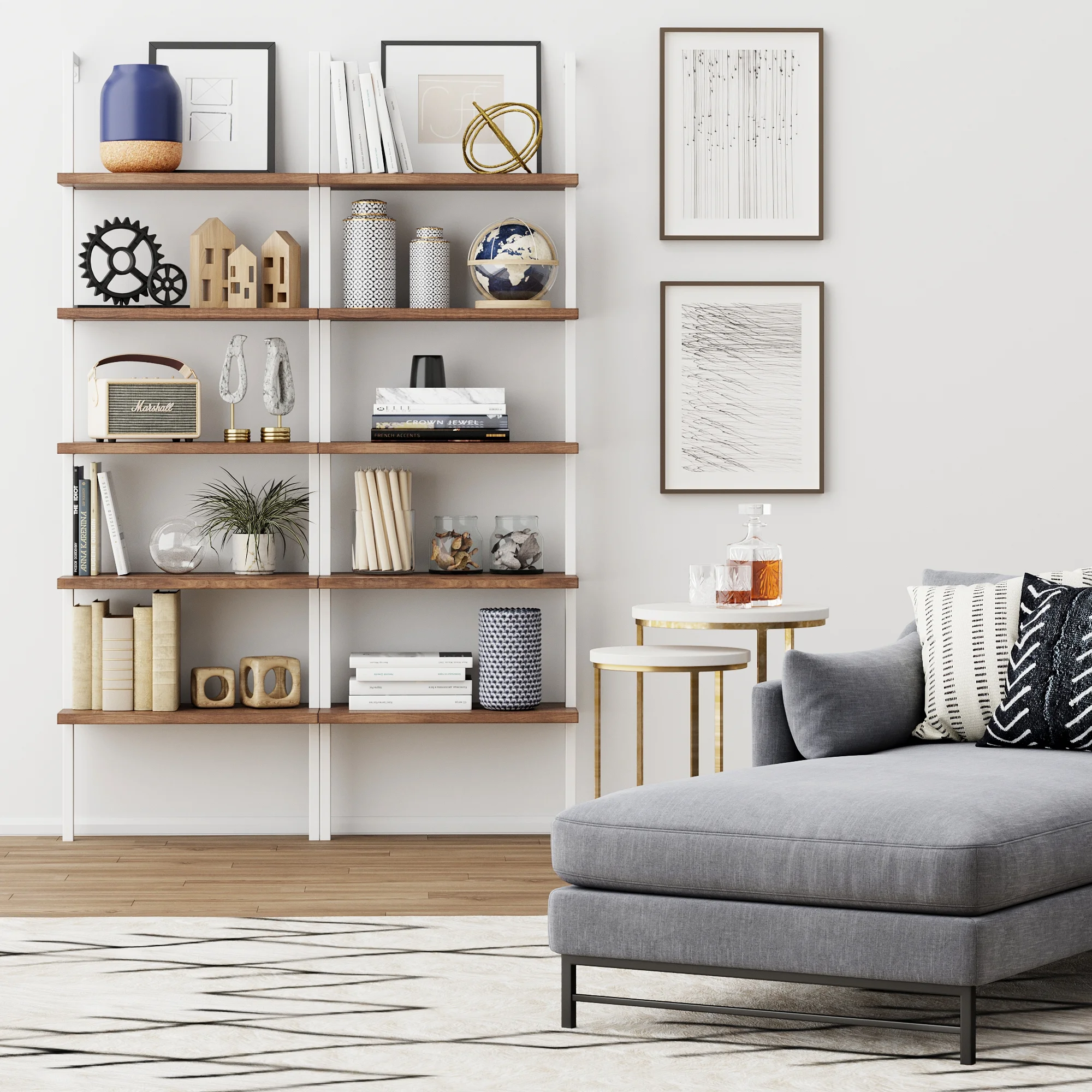 Nathan James Theo 5 - Shelf Ladder Bookcase Natural Light Brown Wooden Shelf and White Metal Frame
