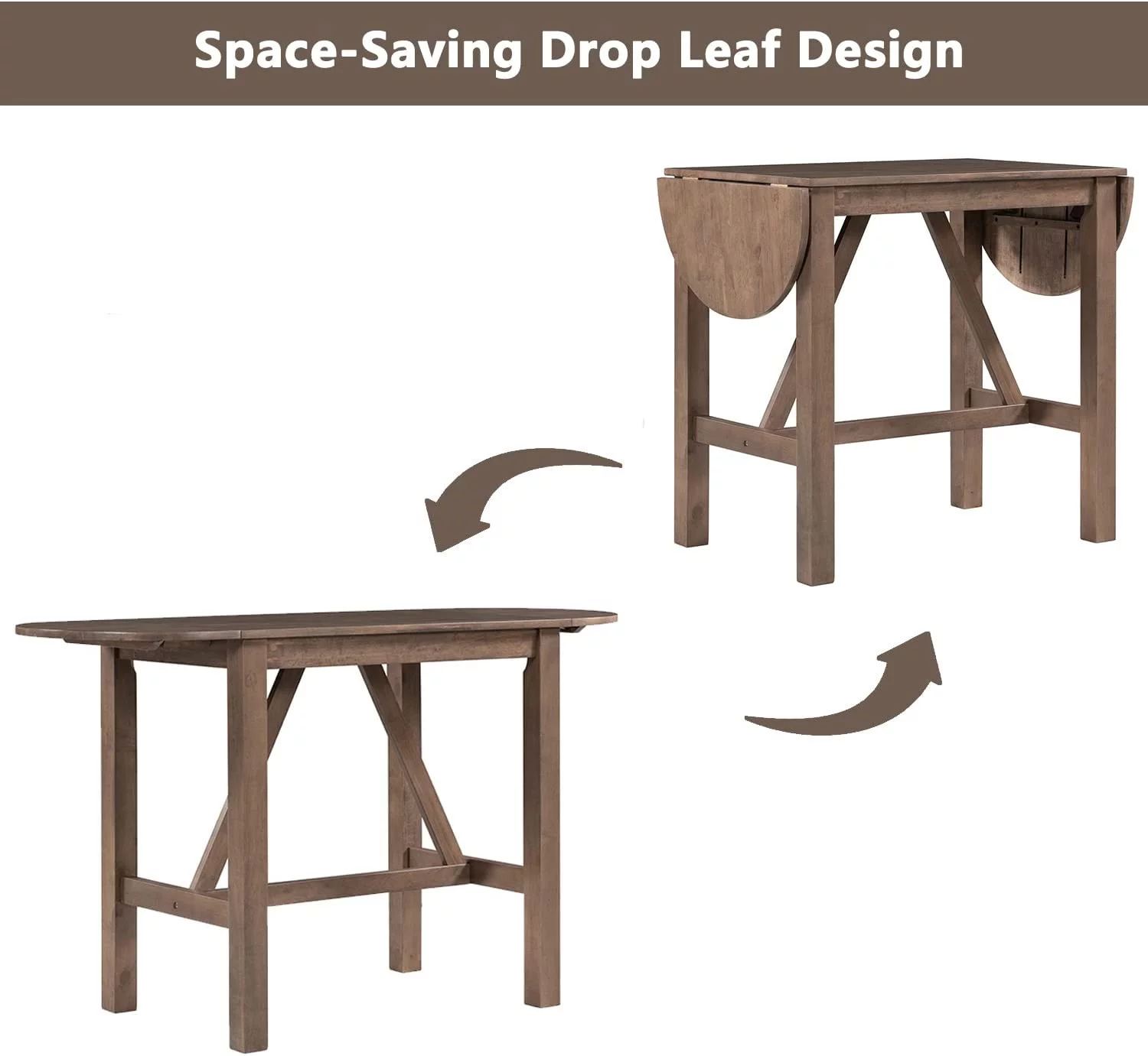 WANHUI 3-Piece Wood Counter Height Dining Table Set, with 2 Upholstered Chairs and Drop Leaf, for Small Space, Dinette, Home Kitchen Breakfast, Bar, Brown