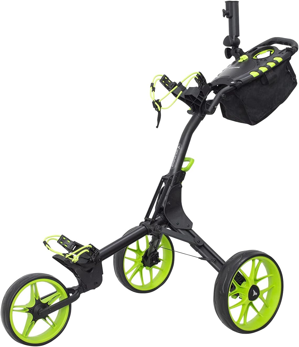 NC Compact Folding 3 Wheel Colf Push Cart Trolley with Foot Brake,Free Umbrella Holder, Scoreboard Bag (Green)
