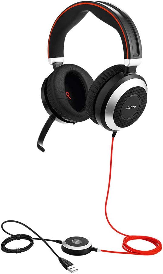 Jabra Evolve 80 MS Wired Headset Professional Telephone Headphones with Unrivalled Noise Cancellation for Calls and Music, Features World Class Speakers and All Day Comfort (Single Pack)