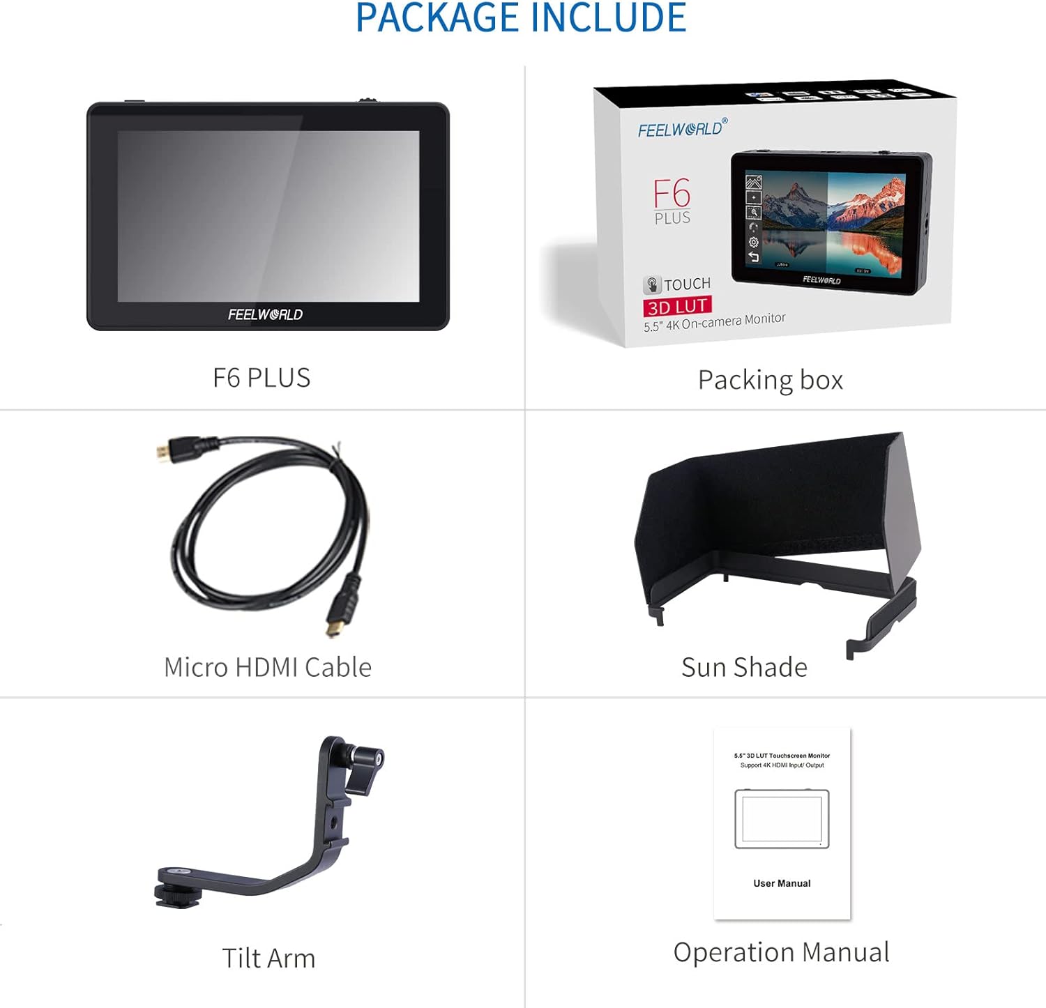 FEELWORLD F6 Plus 5.5 Inch Camera Monitor Field DSLR Monitors with 3D Lut HDR Small Full HD 1920x1080 IPS Support 4K HDMI Input Output Touch Screen for Photographer and Director External Video Monitor