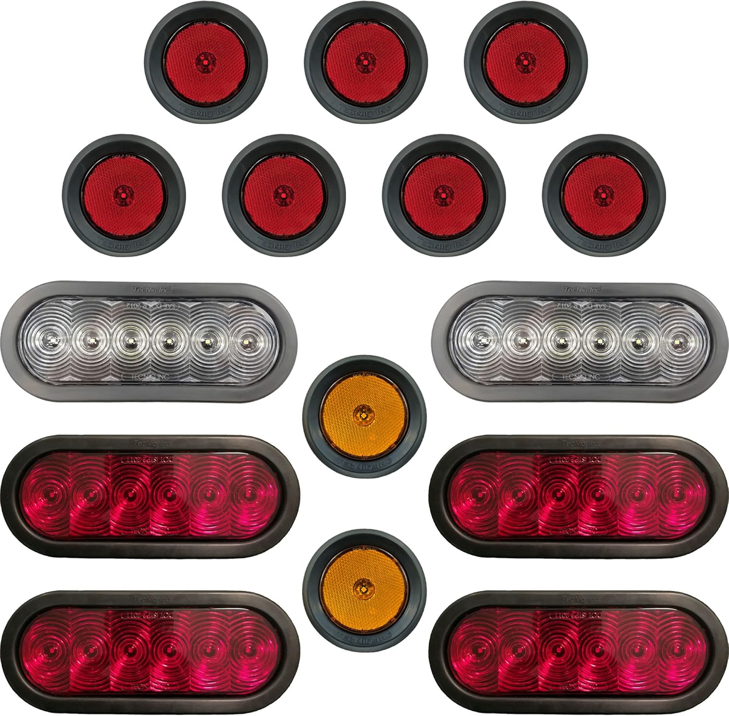 TecNiq, Inc LED Light Kit for Trailers Trucks RVs - Oval Stop/Turn/Tail Lights - Oval Reverse Lights - 2.5" Amber Sidemarkers - 2.5" Red Sidemarkers (Over 80" Width) (Grommet Mounted) Pack of 2