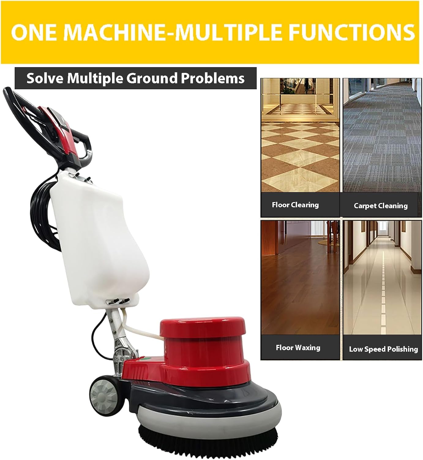 Industrial Floor Buffer Commercial Polisher Floor Scrubber Heavy Duty Floor Polisher Cleaning Machine 17'' Single Pad Tile Scrubber Carpet Burnisher Floor Brush Cleaner 1.5HP 110V Red