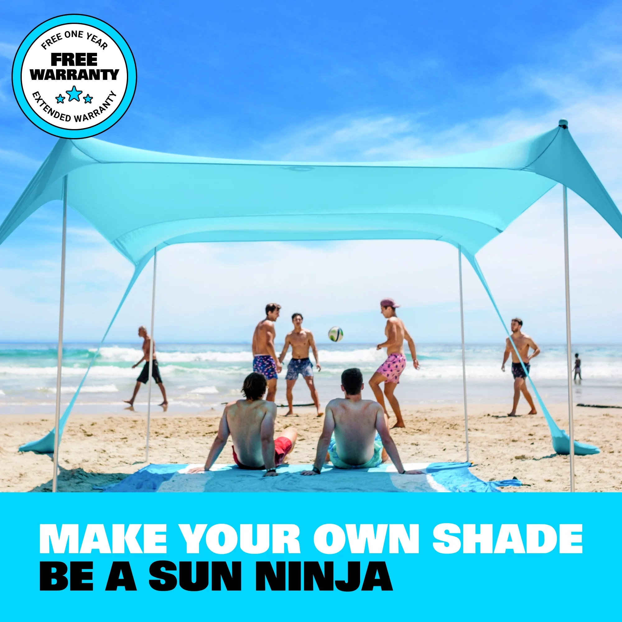 SUN NINJA Pop Up Navy Blue Beach Tent UPF50+ with Shovel, Pegs & Stability Poles