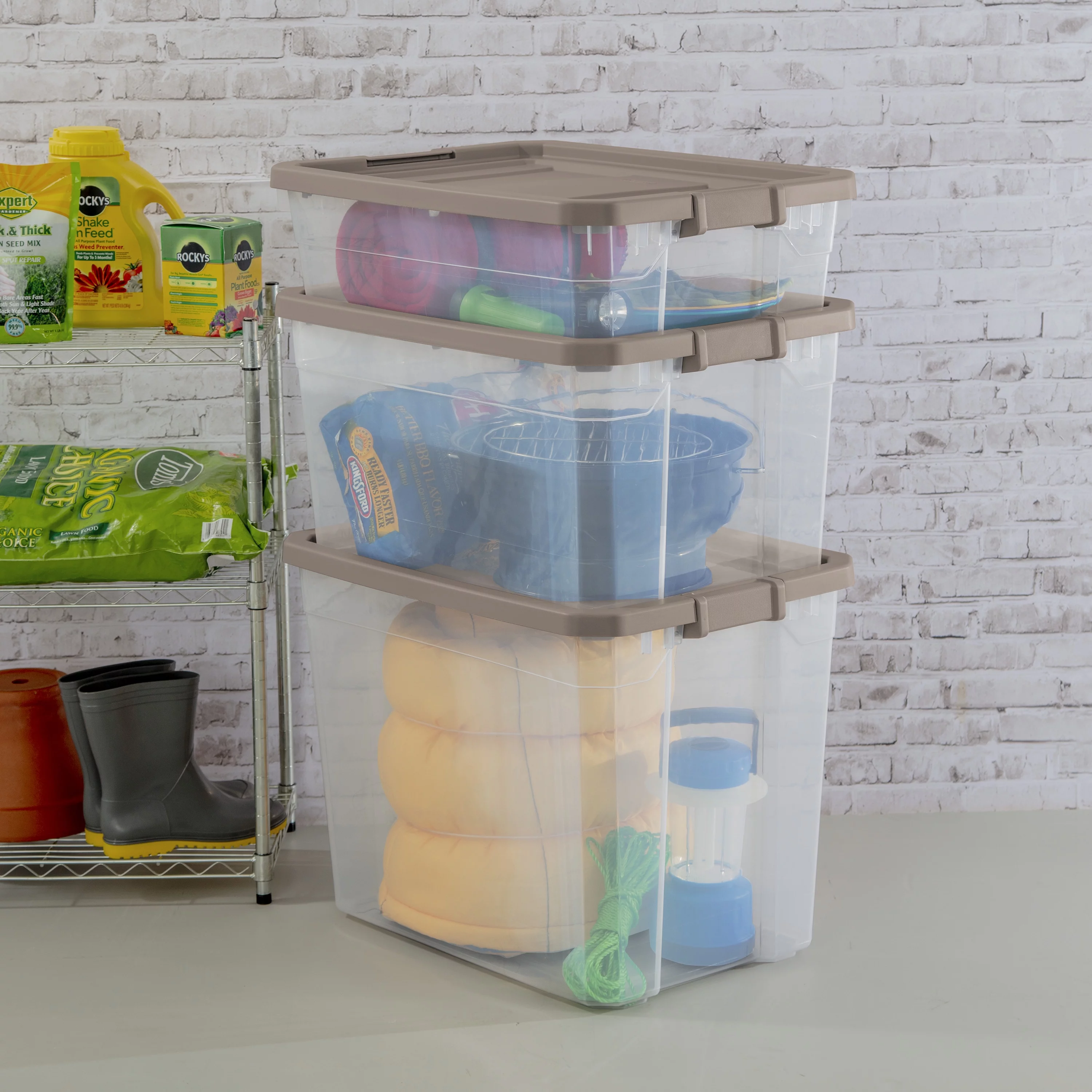 Sterilite Plastic 108 Qt. Stacker Box Taupe Splash Set of 4 - Curated Treasures Market