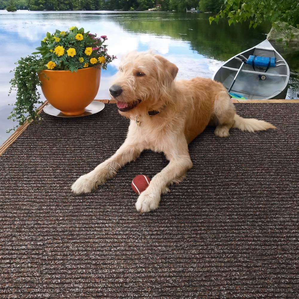 Heavy-Duty Ribbed Indoor/Outdoor Carpet with Rubber Marine Backing - Tuscan Brown 6' x 10' - Several Sizes Available - Carpet Flooring for Patio, Porch, Deck, Boat, Basement or Garage