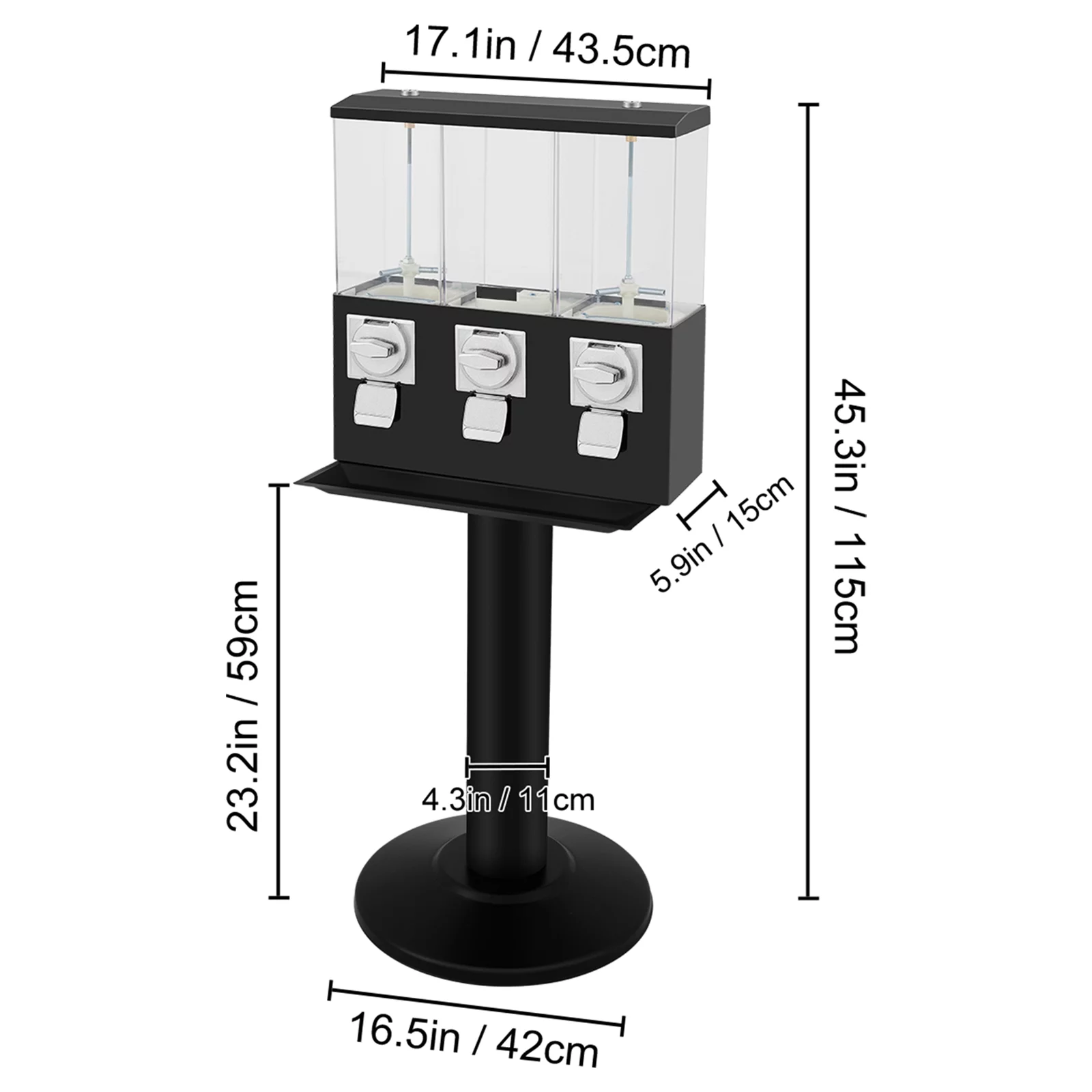 BENTISM Gumball Bank Triple Pod Candy Ball Vending Machine 115cm Height 350pcs gums 45Lbs Capacity Great Gift For Junior Kids Candy Dispenser With 3 locks & 6 keys