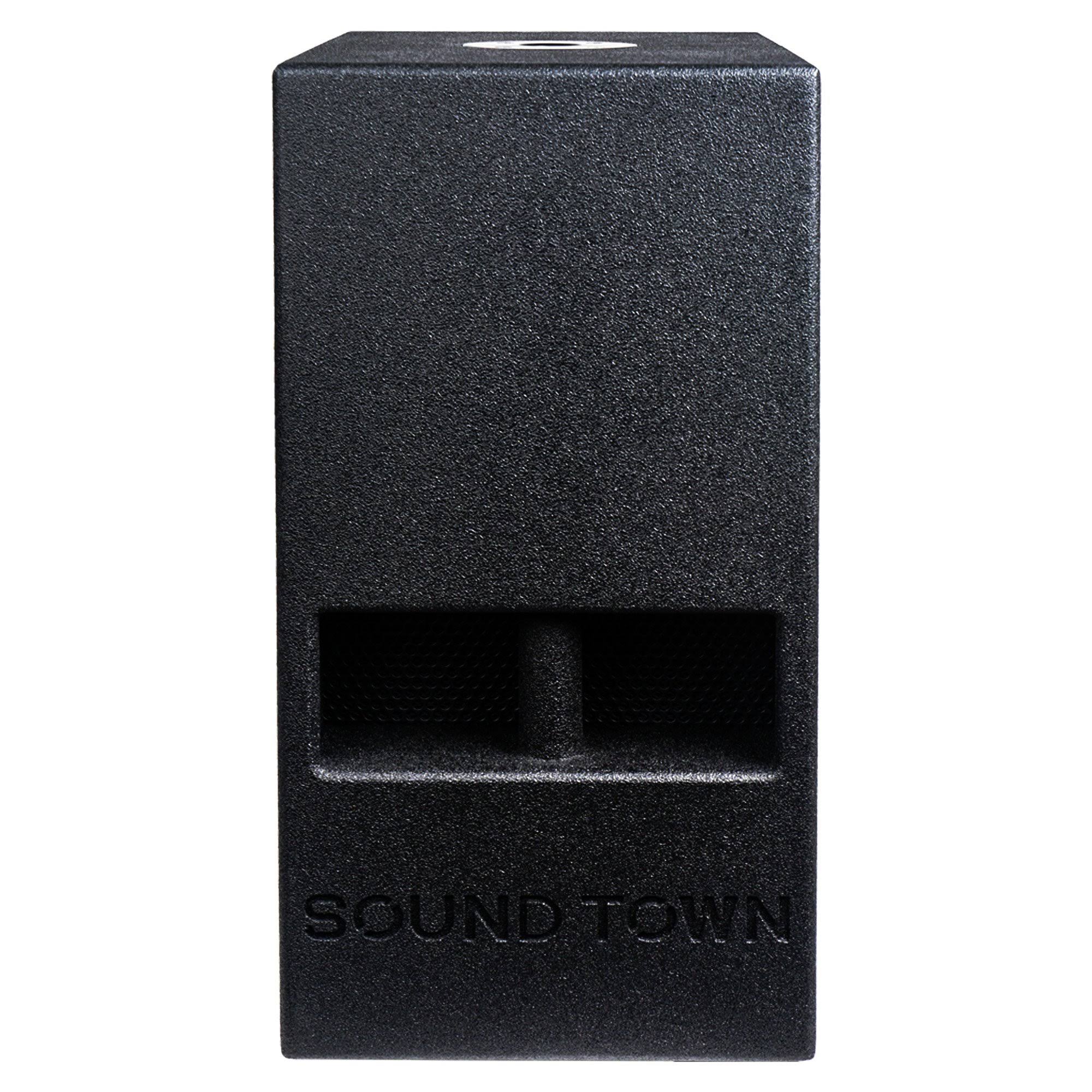 Sound Town 2-Pack 10x22 1200 Watts Powered PA DJ Subwoofers with Folded Horn Design, Black (CARME-110SPW-PAIR)