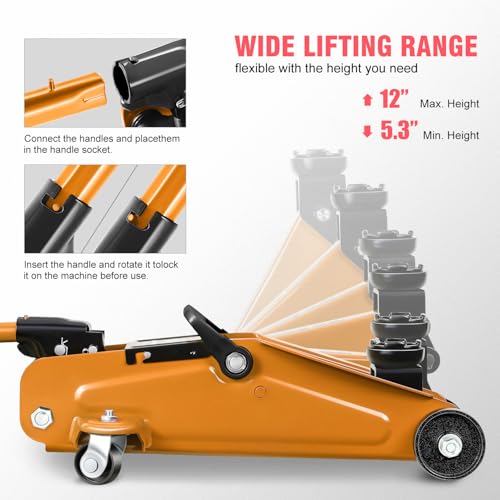 DNA MOTORING Floor Jack 3 Ton (6000 lbs) Capacity, Fast Lift Service Jack Low Profile Steel Heavy Duty Hydraulic Car Jack, Lifting Range 3"-20", Black, TOOLS-00475-BK