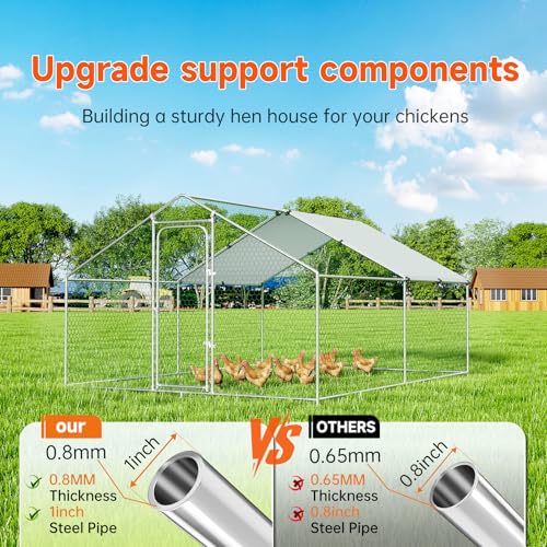 Large Metal Chicken Coop, Chicken Run Poultry Cage Hen with Water-Resident and Anti-UV Cover for Duck Rabbit House Outdoor Walk-in Chicken Pen for Yard, Dome Roof(10’ W x 19.7’ L x 6.4’ H)