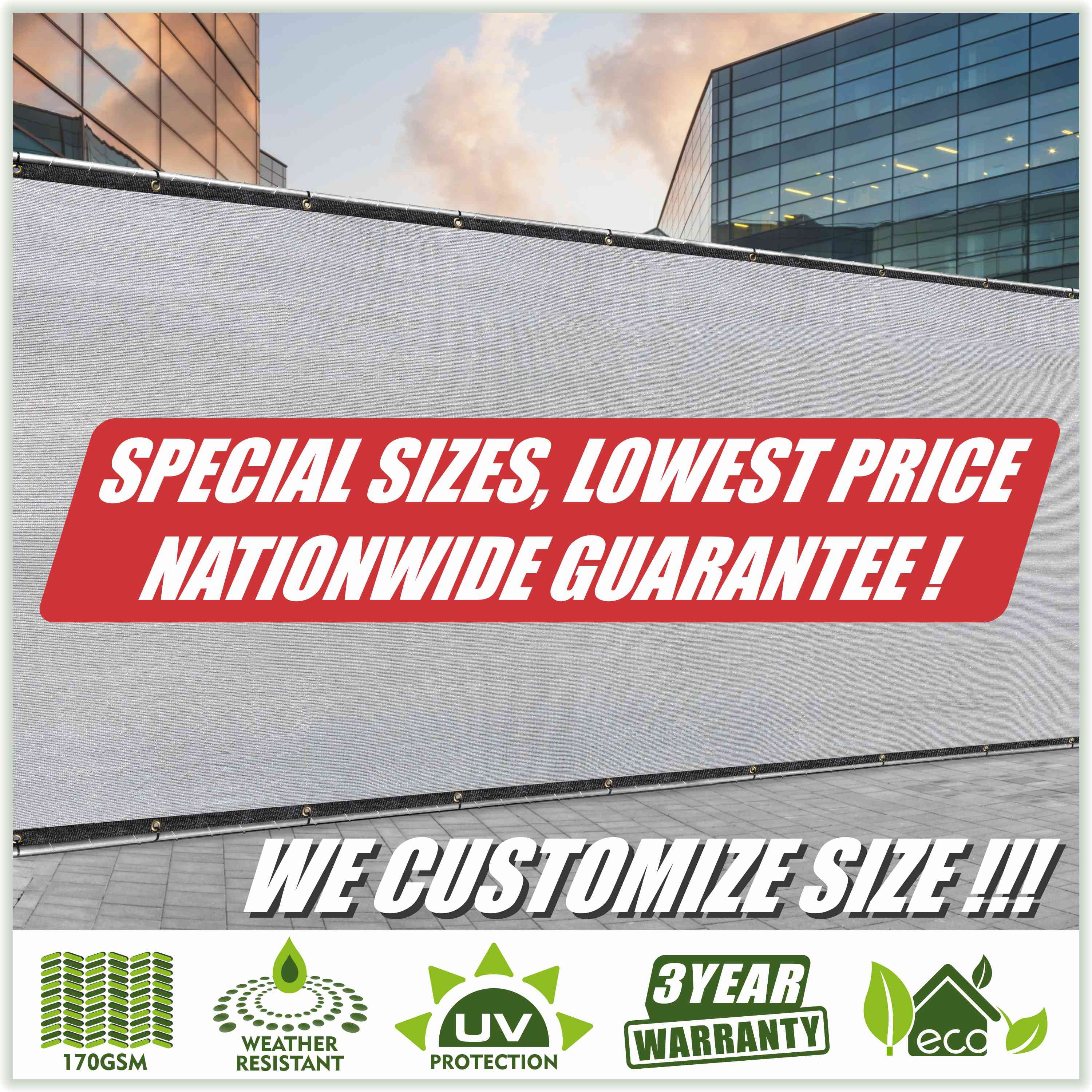 ColourTree 4' x 50' Gray Fence Privacy Screen Windscreen Cover Shade Fabric Cloth, 90% Visibility Blockage, with Grommets, Heavy Duty Commercial Grade, Zip Ties Included - (We Make Custom Size)