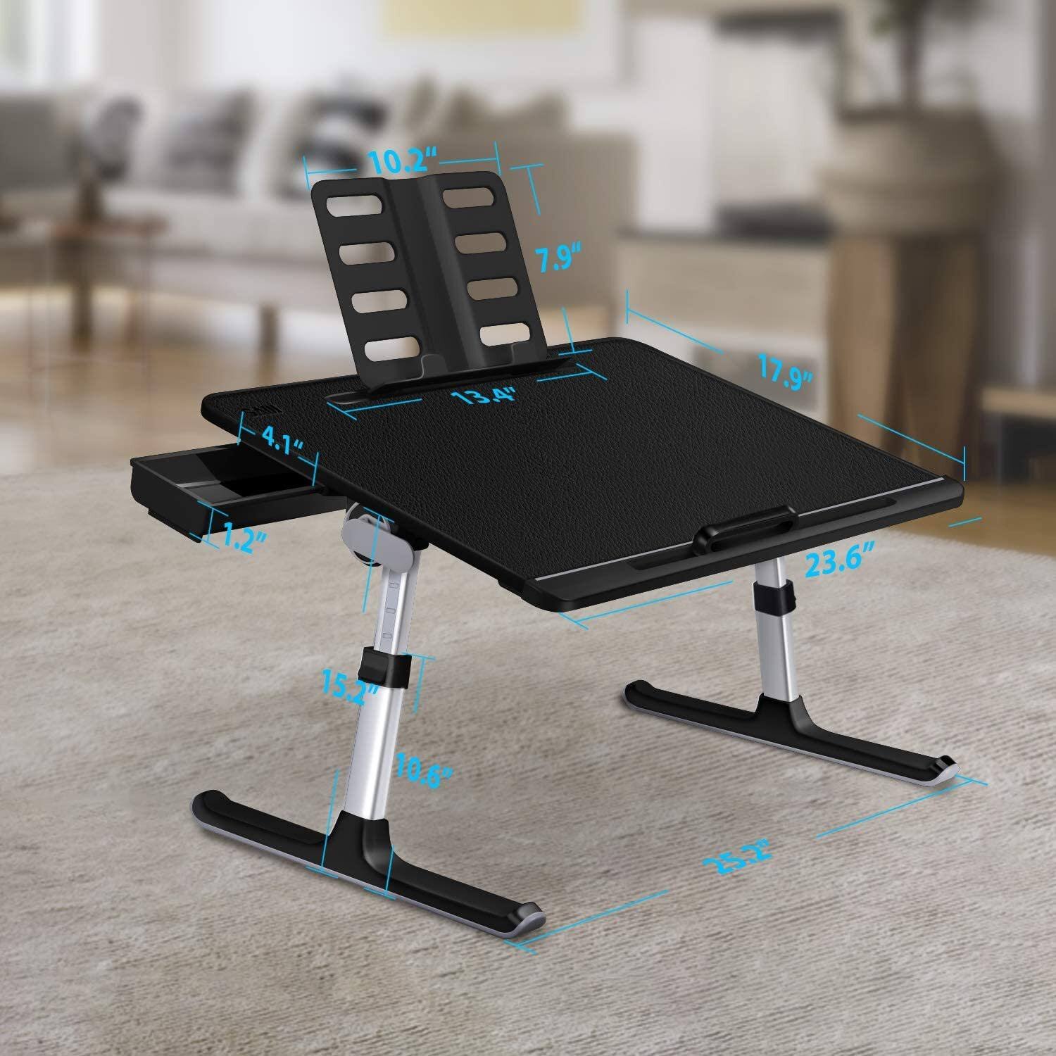 Laptop Bed Tray Table, Saiji Adjustable Bed Desk for Laptop, Foldable Laptop Stand with Storage Drawer for Eating, Working, Writ