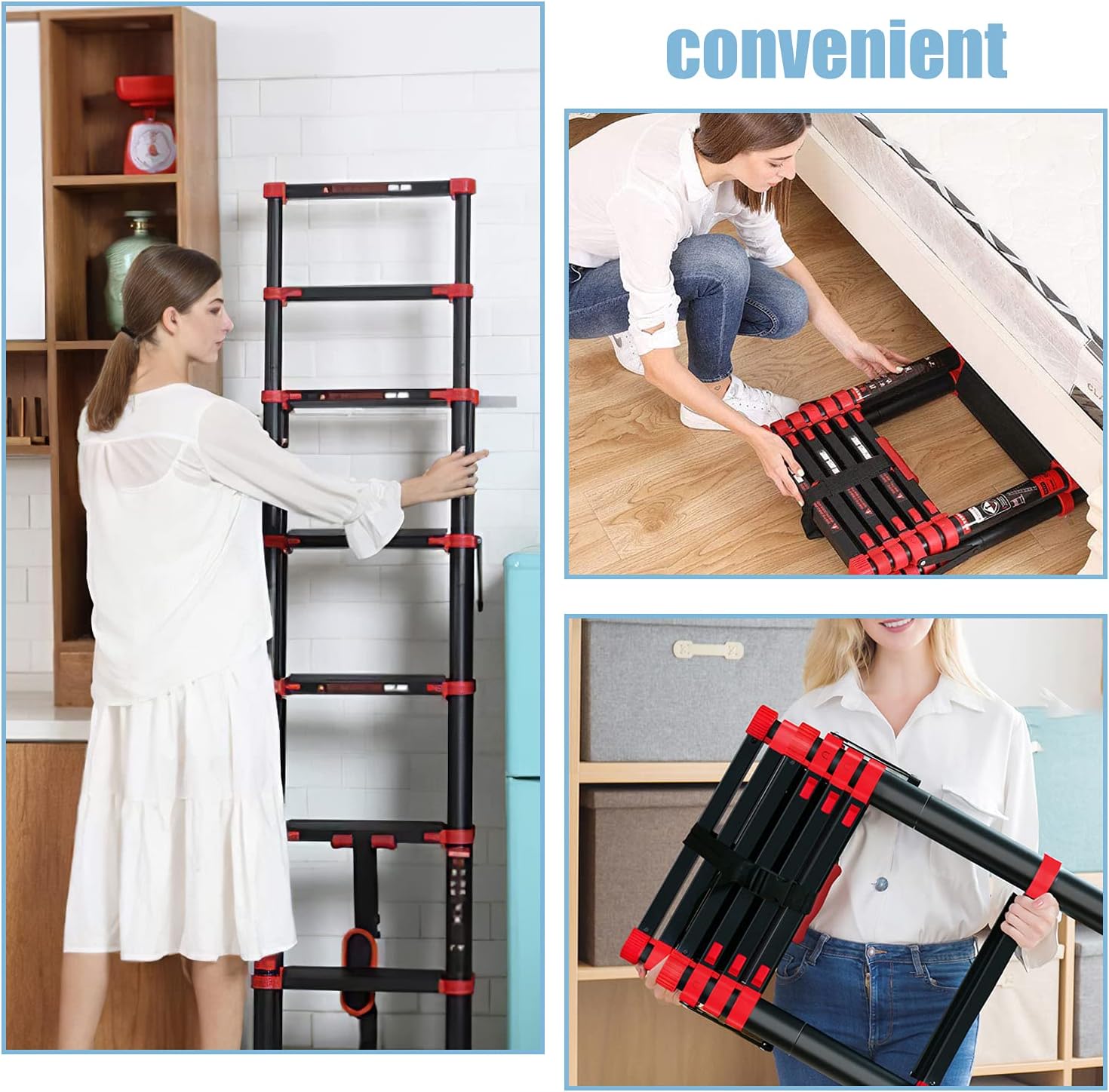 X&T Telescopic Ladder 7+9 Aluminum Telescoping Collapsible Ladder, A-Frame Extension Ladder Foldable Lightweight Ladders for Home, 330 Pound Capacity