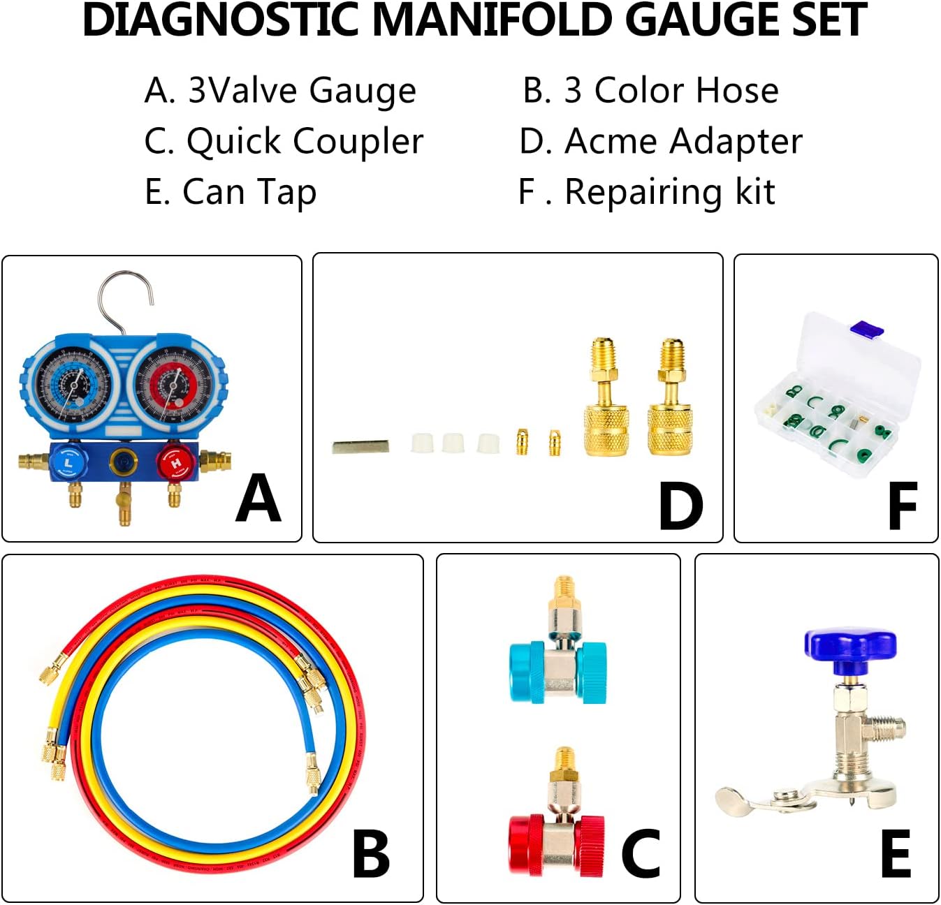 3.5CFM 1/4HP Single-Stage Vacuum Pump and R410A R22 R134A R404A Manifold Gauge Set Refrigeration Kit for HVAC A/C Refrigeration Recharging and Maintenance
