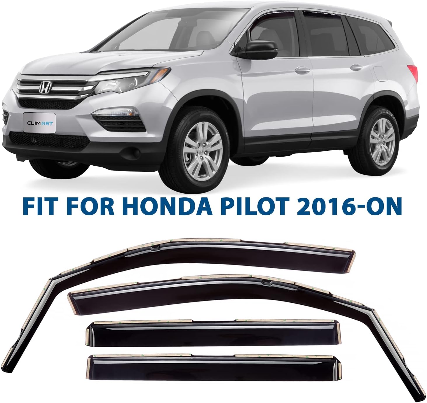CLIM ART in-Channel Incredibly Durable Rain Guards for Honda Pilot 2016-2022, Original Window Deflectors, Vent Deflector, Vent Window Visors, Dark Smoke Car Accessories, 4pcs - 616166 Pack of 2