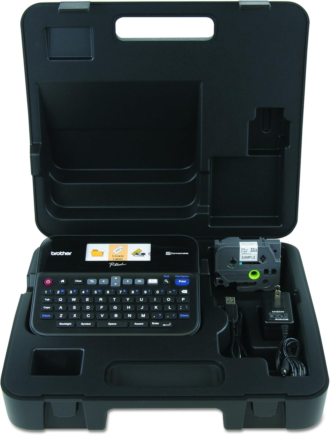 Brother P-touch, PTD600VP, PC-Connectable Label Maker with Full Color Graphical Display, Case, Split-Back Tapes, 14 Fonts, High-Resolution, Black